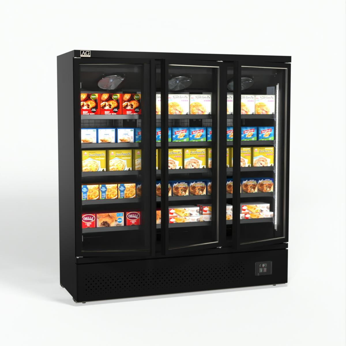 AG Supermarket 3-Door Commercial Upright Freezer - Glass Door Display Refrigerator for Grocery Stores, Restaurants & Convenience Stores