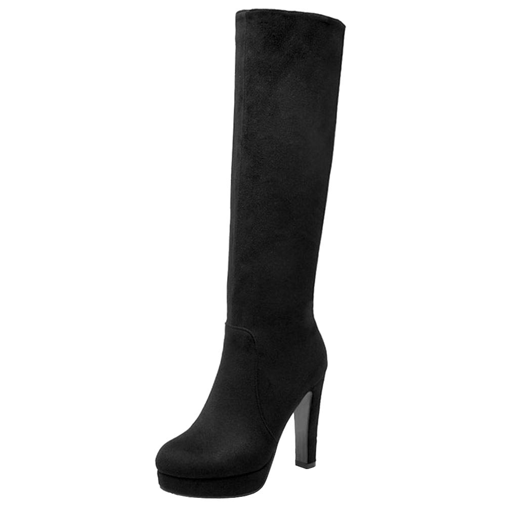 Scaruki Women's Elegant Mid-Calf Boots with Block Heels & Platform - Stylish Fall/Winter Fashion for Office, Party & Night Out