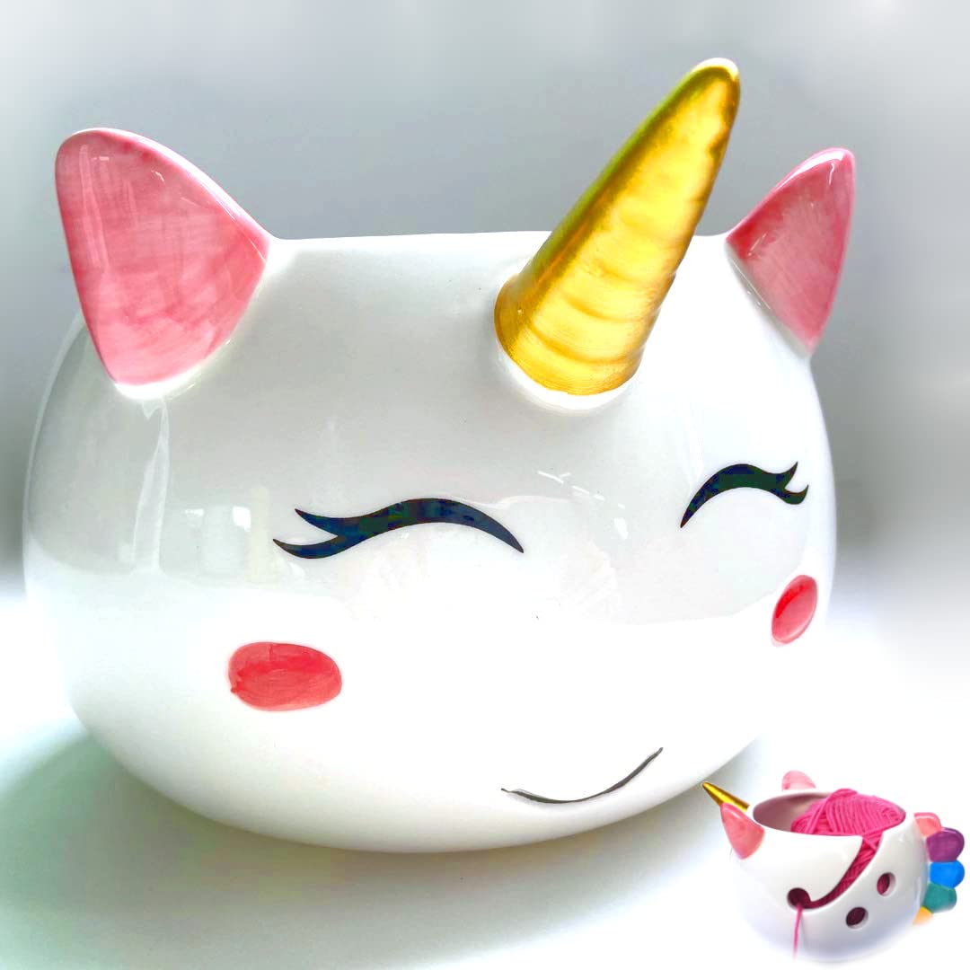 Unicorn Yarn Bowl for Knitting - Extra Large Ceramic Yarn Holder with Lid - Cute Crochet Accessories & Gift for Knitters - Perfect for Yarn Storage & Craft Organization at Home