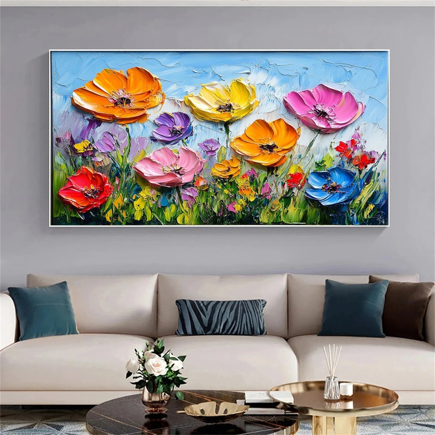 Beautiful Flower and Tree Painting #FT122 - Handmade Canvas Art for Home Decor, Living Room, Bedroom & Office Wall