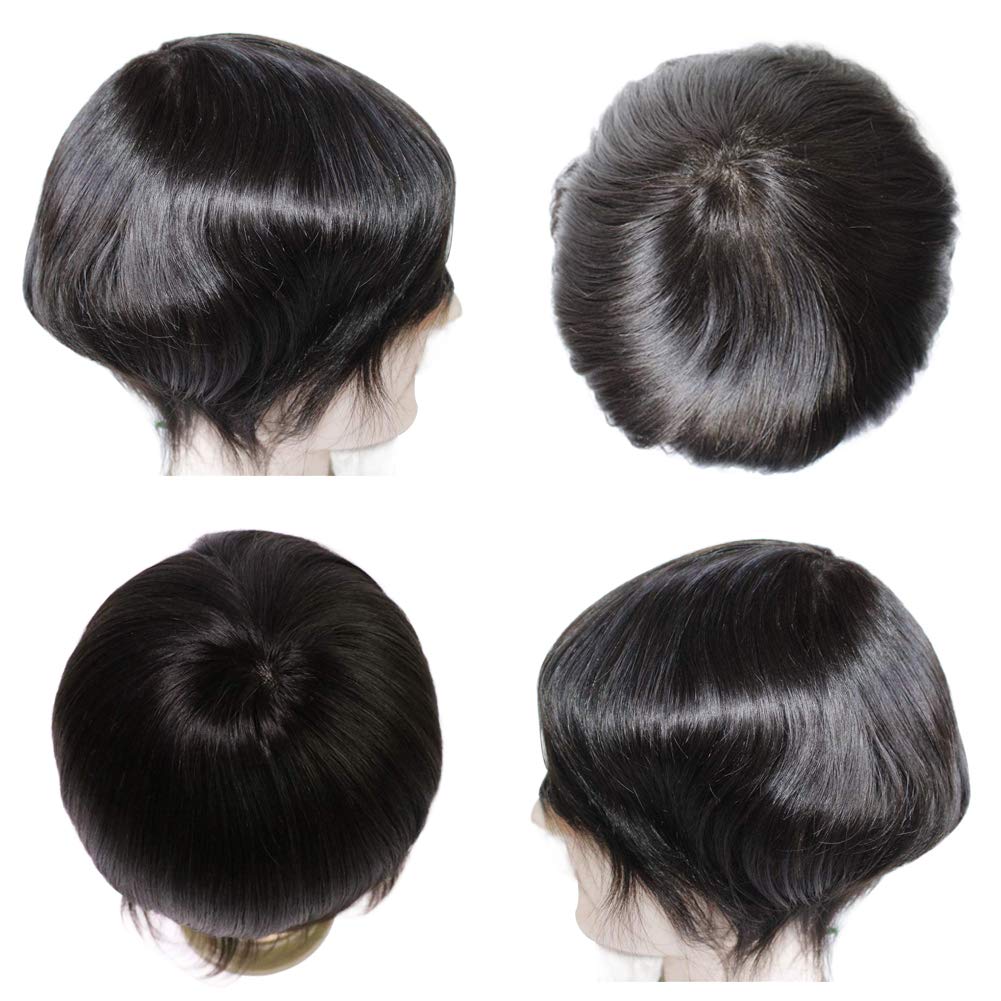 Men's Real Human Hair Toupee - 1B Off Black Thin Skin Wig for Men (8x10 Inch) | Natural Looking Hair Unit for Baldness & Hair Loss | Perfect for Daily Wear, Special Occasions & Confidence Boosting