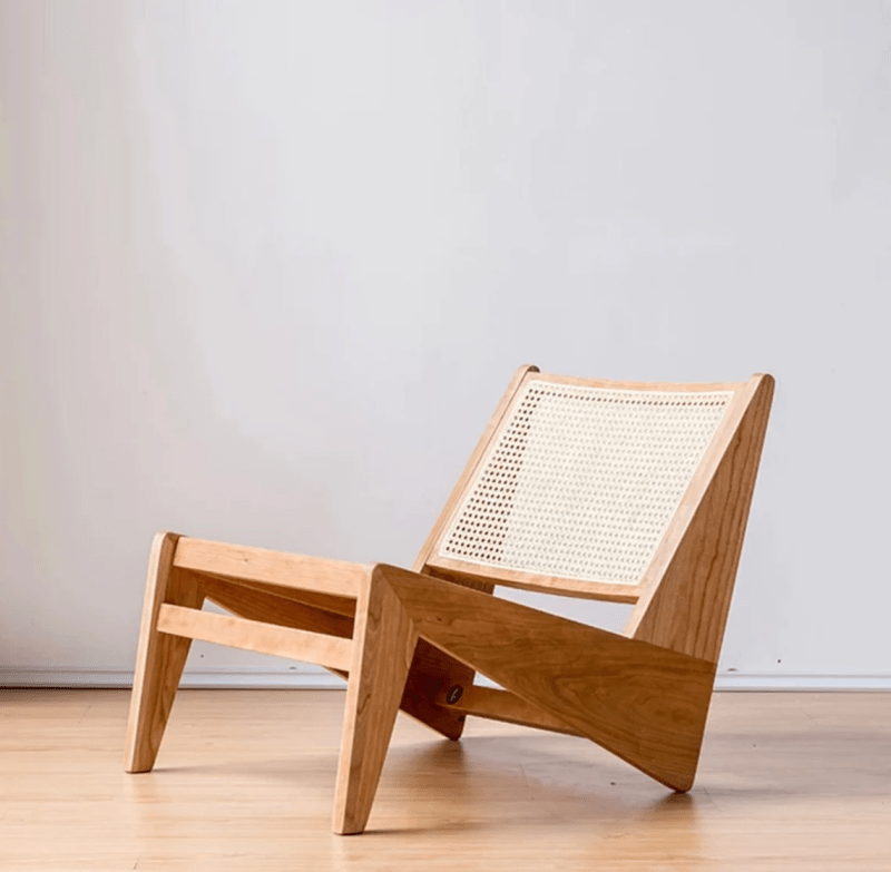 Pierre Jeanneret Kangaroo Chair - Mid-Century Modern Rattan Lounge Chair with Natural Cane Weaving | Perfect for Living Room, Sunroom & Boho Home Decor