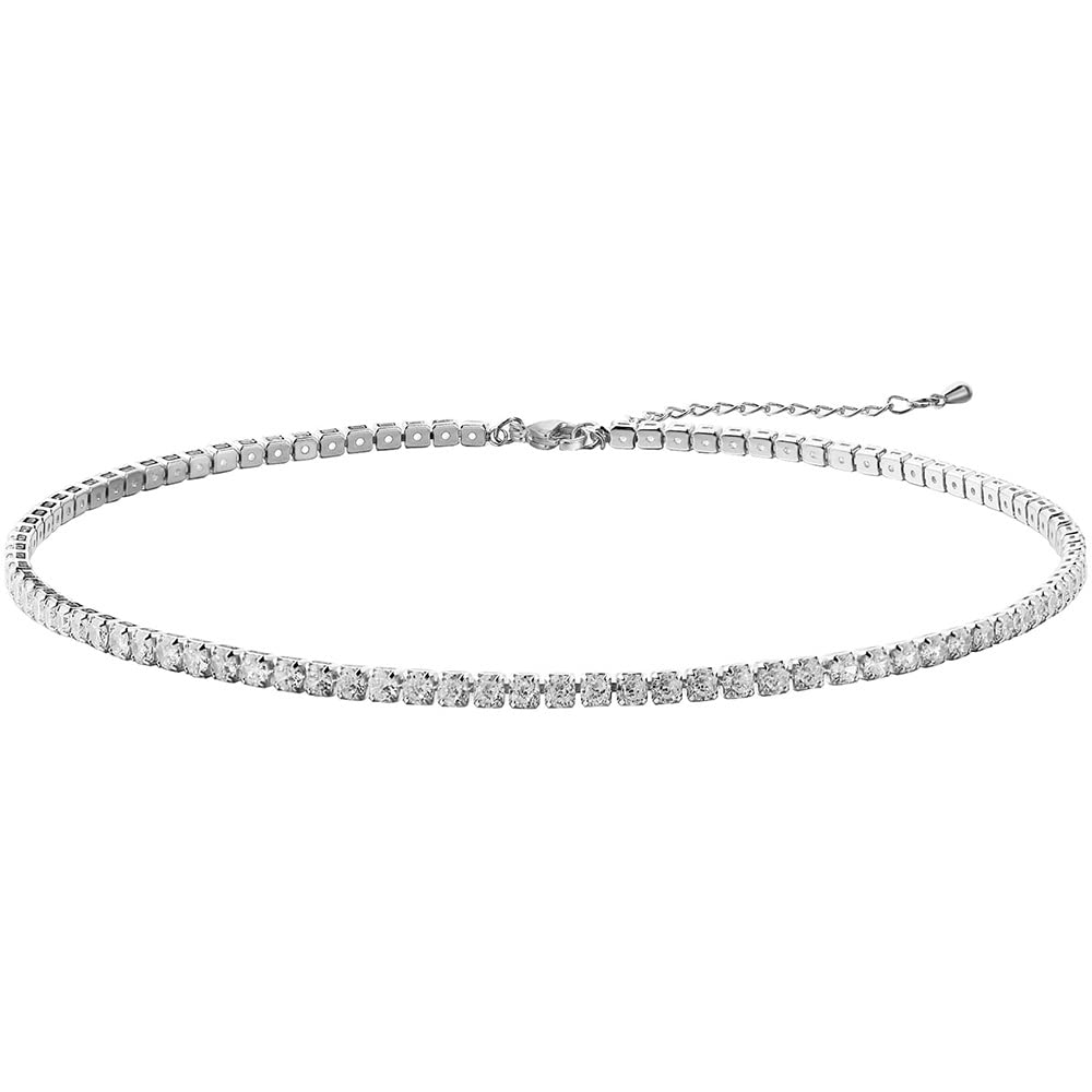 18K Gold Plated Cubic Zirconia Tennis Choker Necklace for Women | Classic Elegant Gold & Silver Chain Jewelry Gift for Her | Perfect for Parties, Weddings & Date Nights