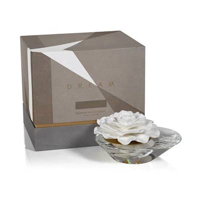 Zodax Gardenia Dream Crystal Edition Porcelain Flower Aroma Diffuser - Elegant Home Fragrance Essential Oil Diffuser for Bedroom, Living Room, Spa & Office Relaxation