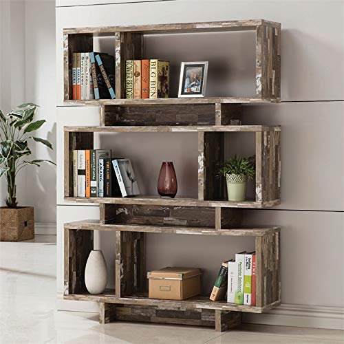 BOWERY HILL 3-Tier Rustic Bookshelf - Reclaimed Wood Bookcase for Living Room, Bedroom, or Home Office Storage - Vintage Style Wooden Shelving Unit for Books, Decor, and Display