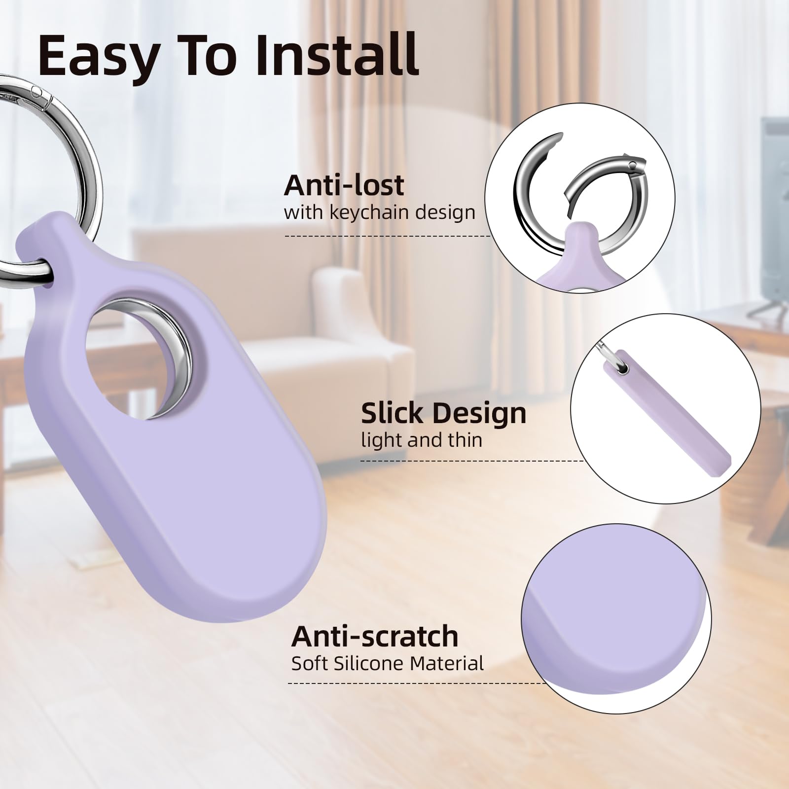 LETREEN Smart Tag 2 Case 4 Pack - Premium Silicone Protective Cover with Silver Keychain for Samsung Galaxy Smart Tag 2 - Perfect for Travel, Luggage Tracking & Key Organization