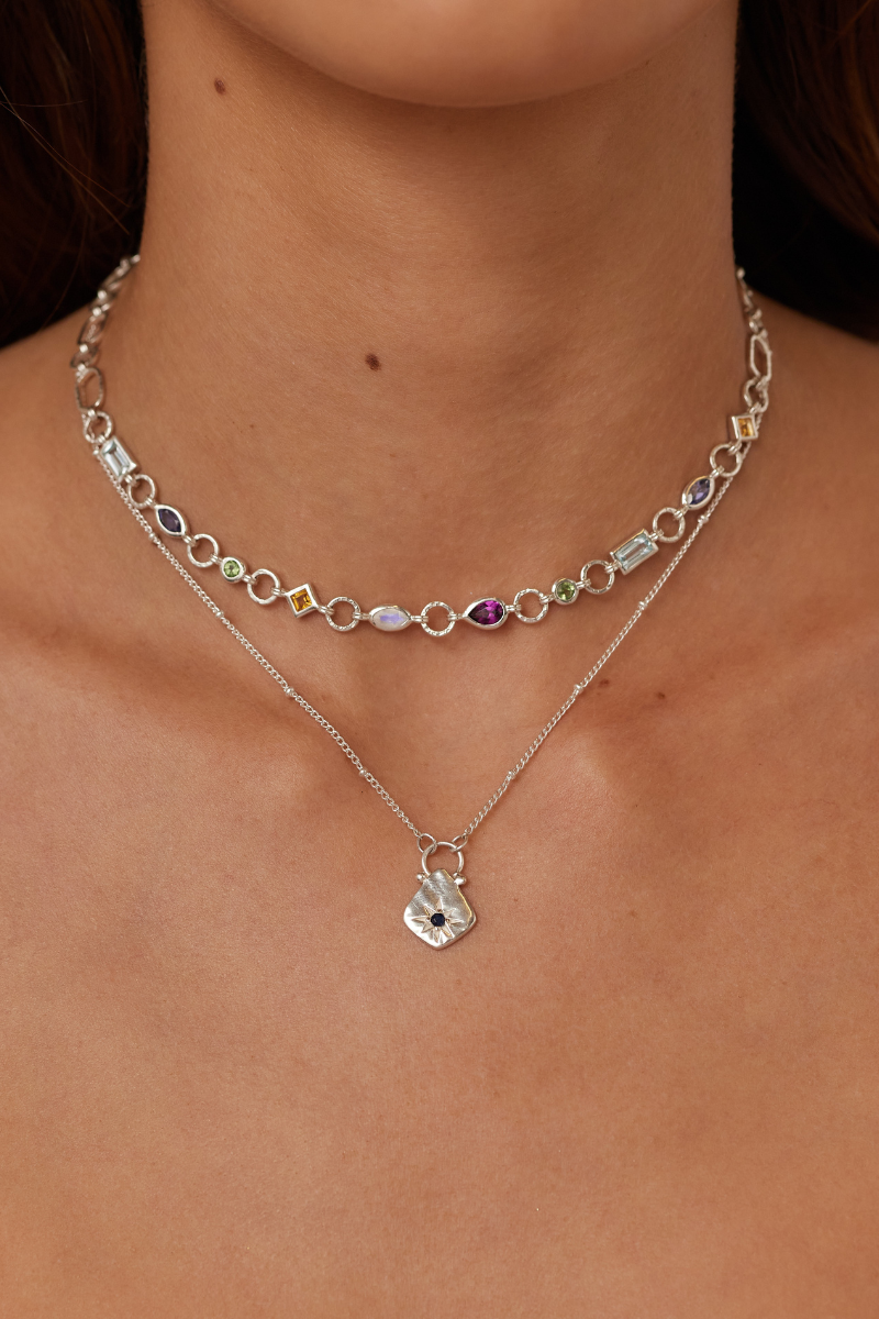 Handmade Sapphire Star Hammered Silver Necklace for Women - Elegant Boho Jewelry Gift for Birthday, Anniversary & Special Occasions