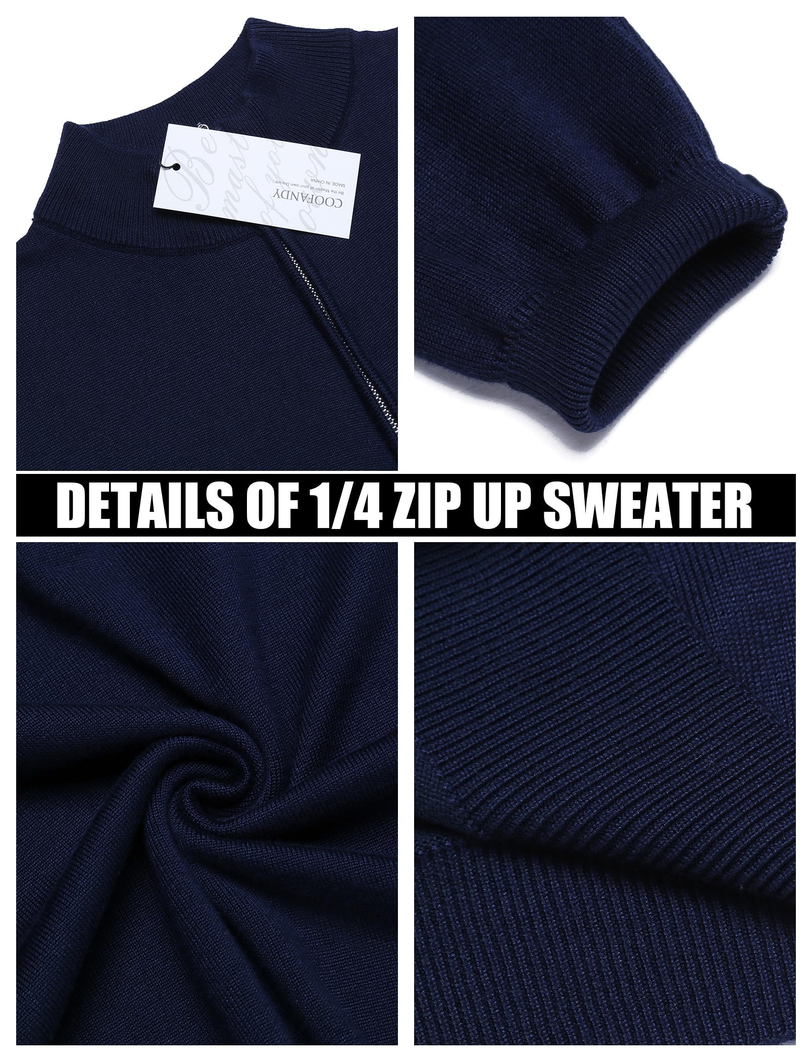 COOFANDY Men's Slim Fit Lightweight Quarter Zip Sweater - Mock Neck Pullover Casual Knit Top for Fall & Winter | Office, Travel, Outdoor Activities