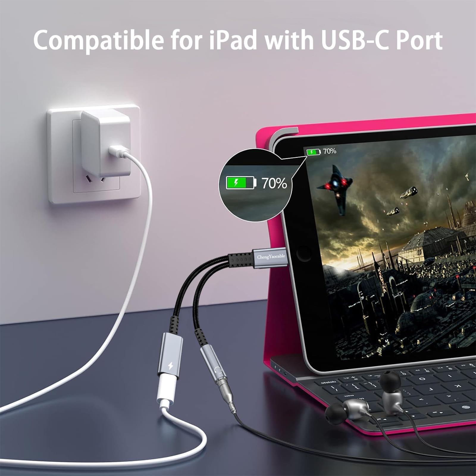 2-in-1 USB C to 3.5mm Headphone Jack & 60W Fast Charger Adapter - Compatible with Samsung Galaxy S24/S23/S22/S21 Ultra, iPhone 15, iPad Pro & More - Perfect for Music, Gaming & Charging On The Go