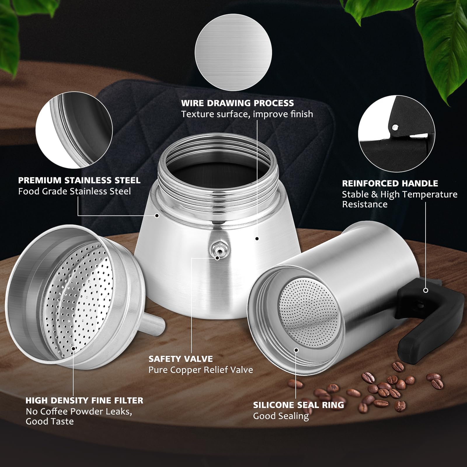 Stovetop Espresso Maker - 9 Cup Moka Pot (450ml/15oz) Stainless Steel Italian Coffee Maker for Induction Cooktops & Gas Stoves | Perfect for Home, Camping & Outdoor Use | BPA-Free & Durable Design
