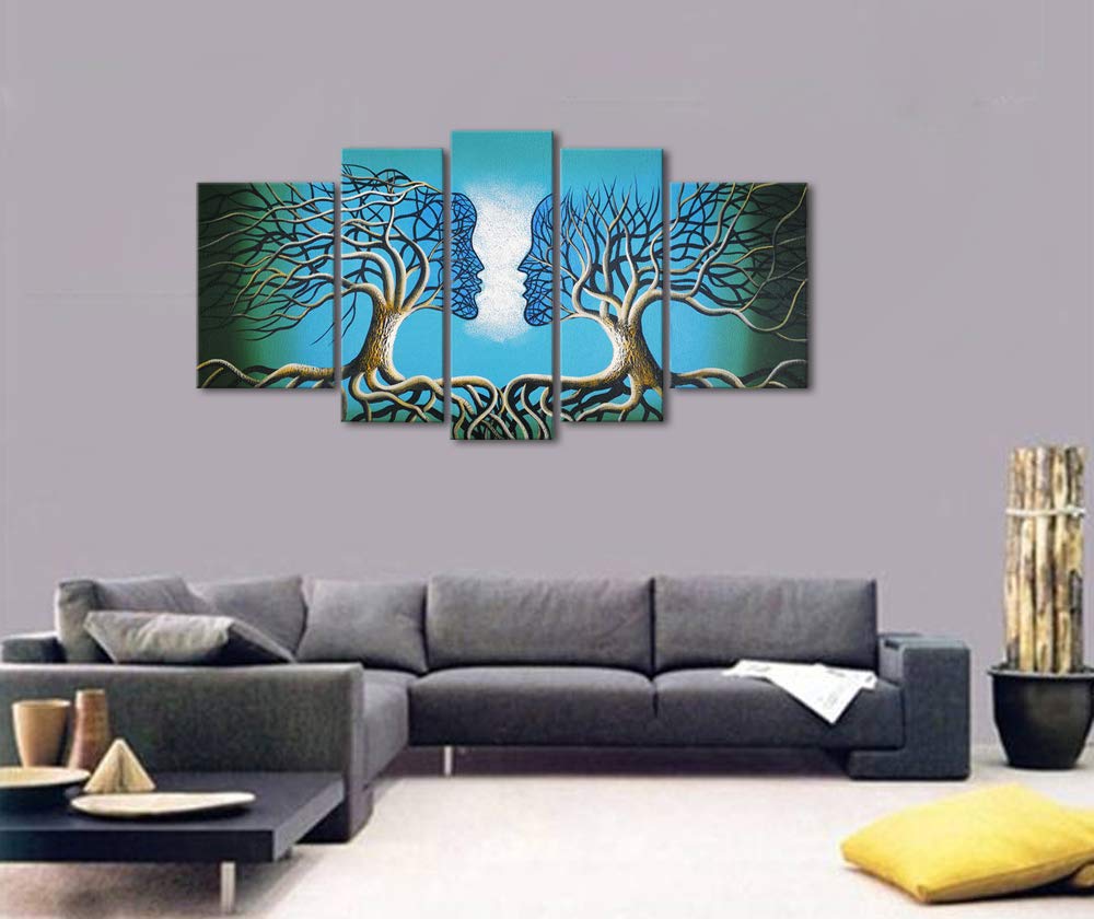 Extra Large Blue Tree Human Body Abstract Oil Painting on Canvas - 100% Hand Painted Modern Wall Art for Living Room | Contemporary Gallery Wrapped Ready to Hang Home Decor | Perfect for Modern Living Spaces, Office Decor & Gift Ideas