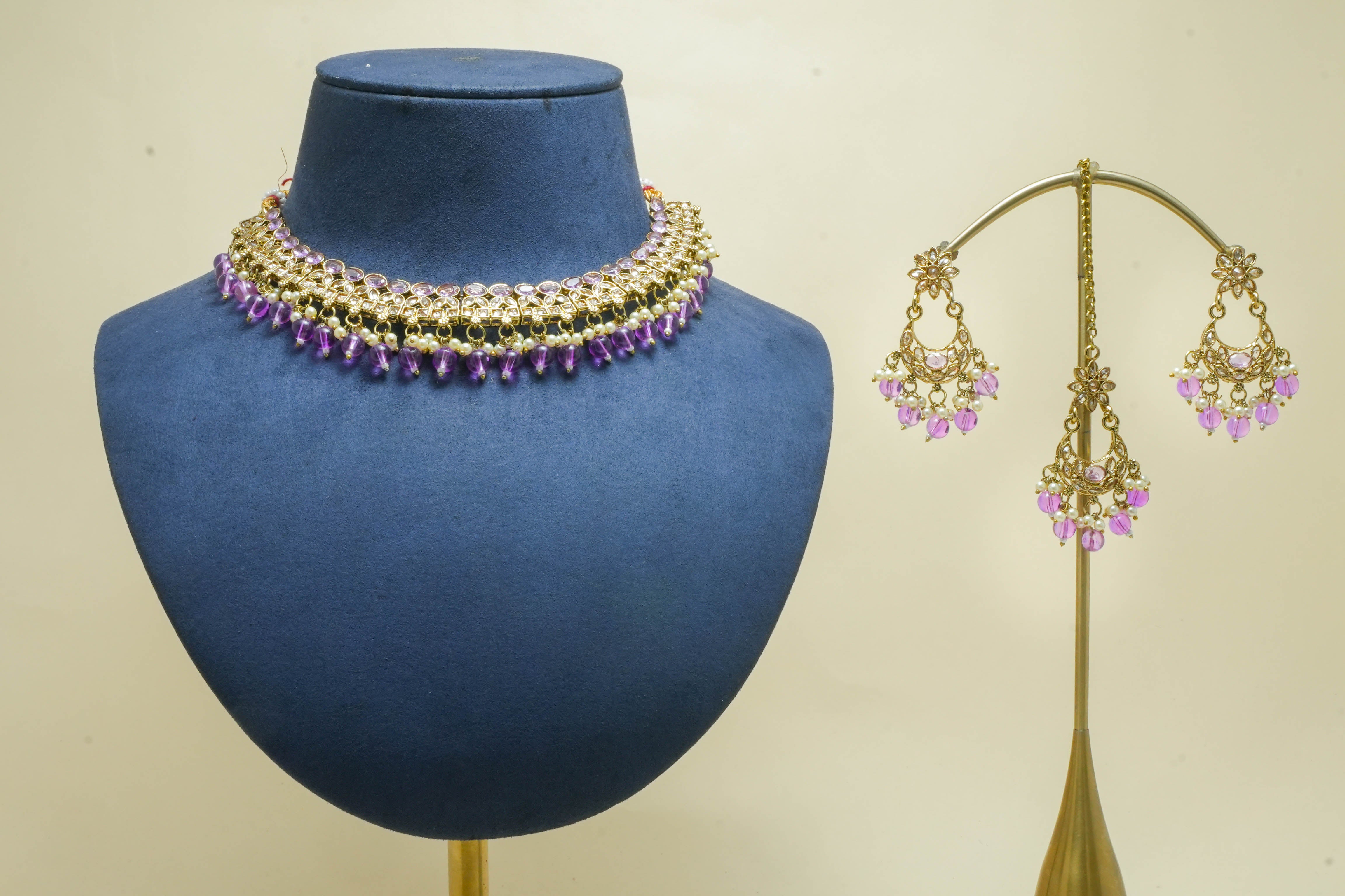 DISHA Polki Jewelry Set - Traditional Indian Bridal Necklace, Earrings & Bracelet for Weddings, Festivals & Special Occasions