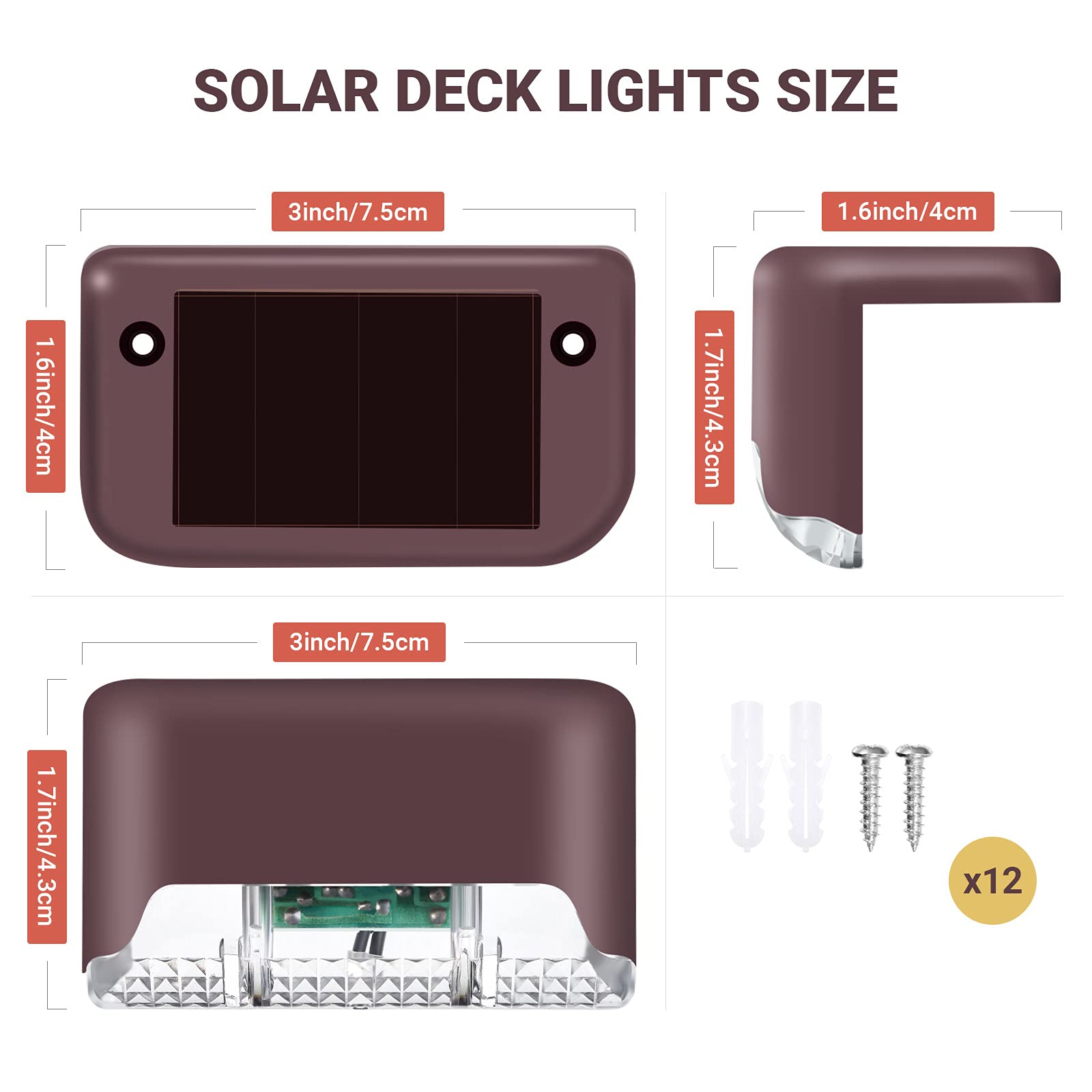 Outus 12 Pack Solar LED Deck Lights, Waterproof Outdoor Solar Step Lights for Stairs, Fence, Yard, Patio, Walkway & Pathway - Warm White Solar Powered Landscape Lighting for Garden, Driveway & Backyard