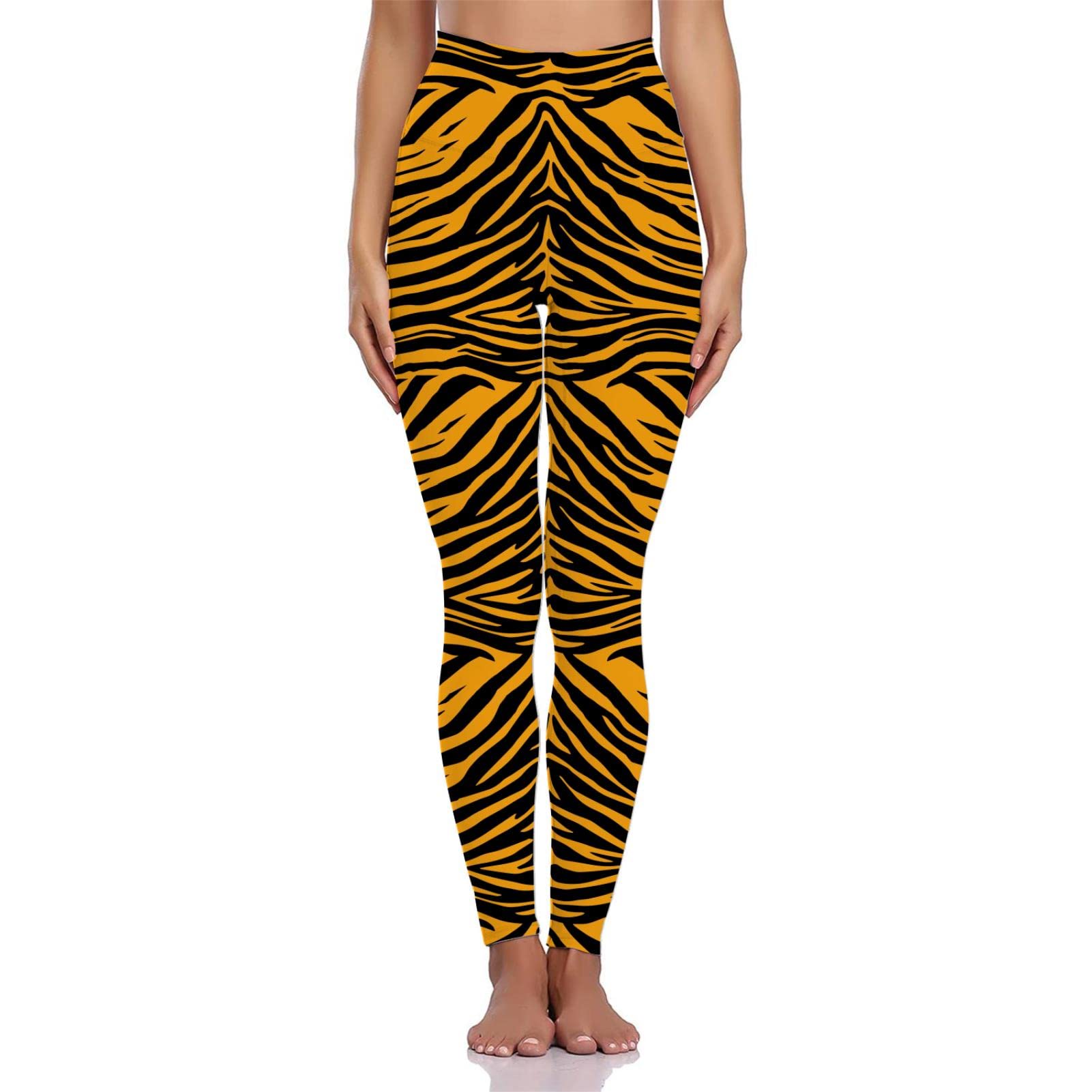 80s Leggings for Women - Black Tiger Print Yoga Pants for Workout & Lounge