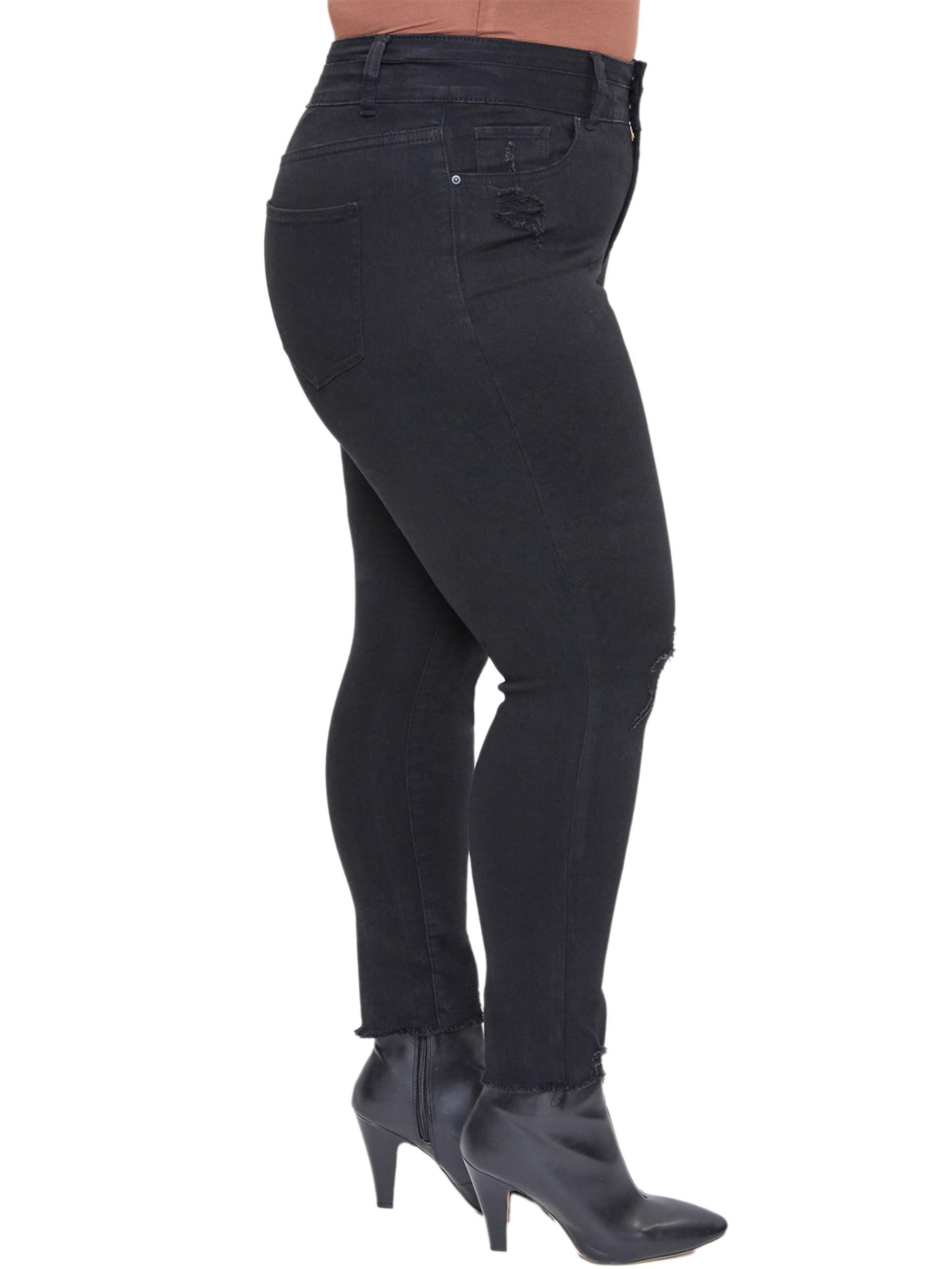 Royalty For Me Women's Plus Size Essential Seamed Waistband Frayed Ankle Jeans - Comfortable Stretch Denim Pants for Casual Wear & Everyday Outfits