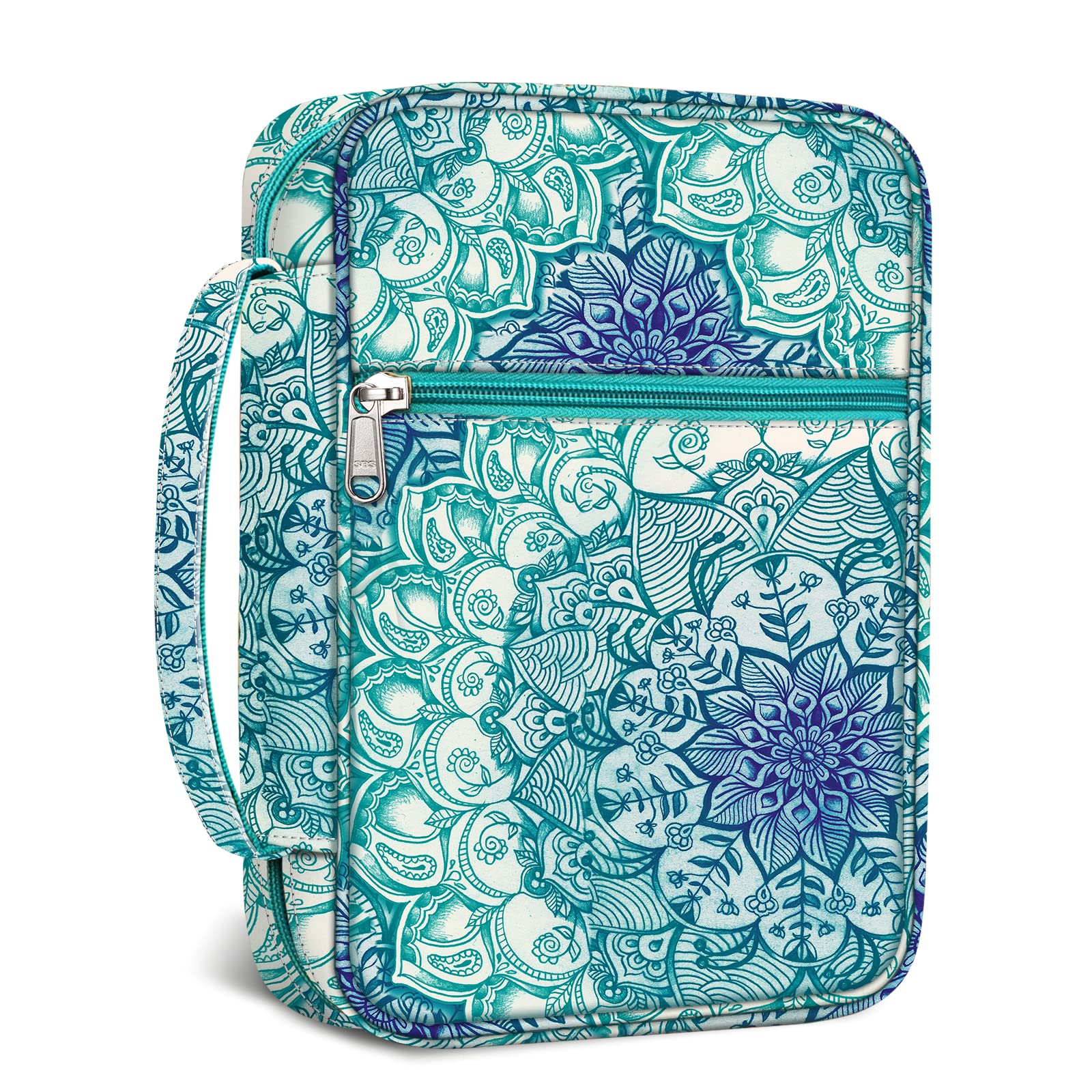FINPAC Bible Cover with Handle & Zipper Pocket - Durable Protective Book Case for Church, Travel & Daily Use - Perfect Gift for Women, Men & Mothers - Emerald Green Design for Scripture Protection