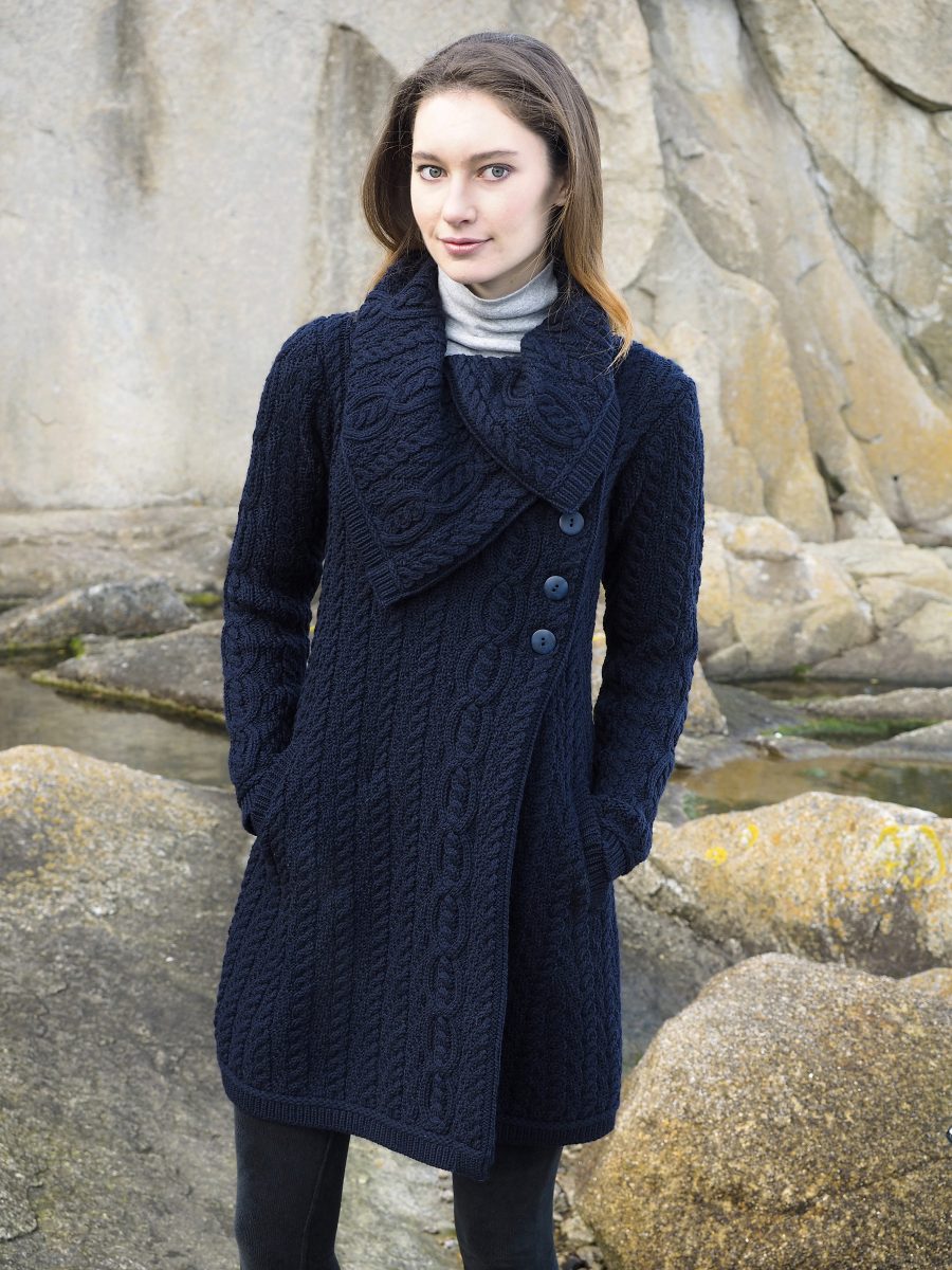 Aran Button Cardigan Coat for Women - Soft Wool Blend Knit Sweater (3 Color Options) | Perfect for Fall & Winter Layering, Office Wear & Casual Outfits