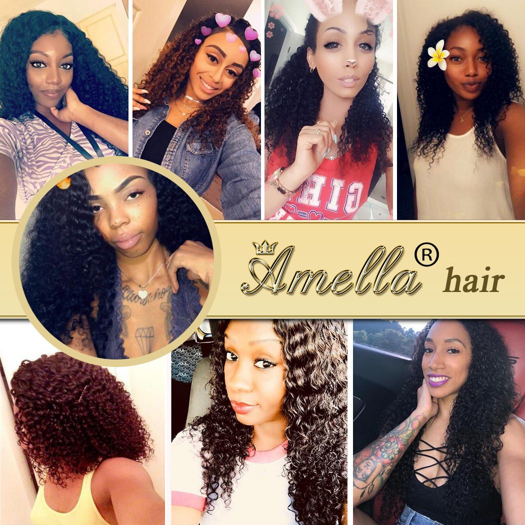 Amella Hair 100% Unprocessed Brazilian Curly Human Hair Bundles with Closure (16