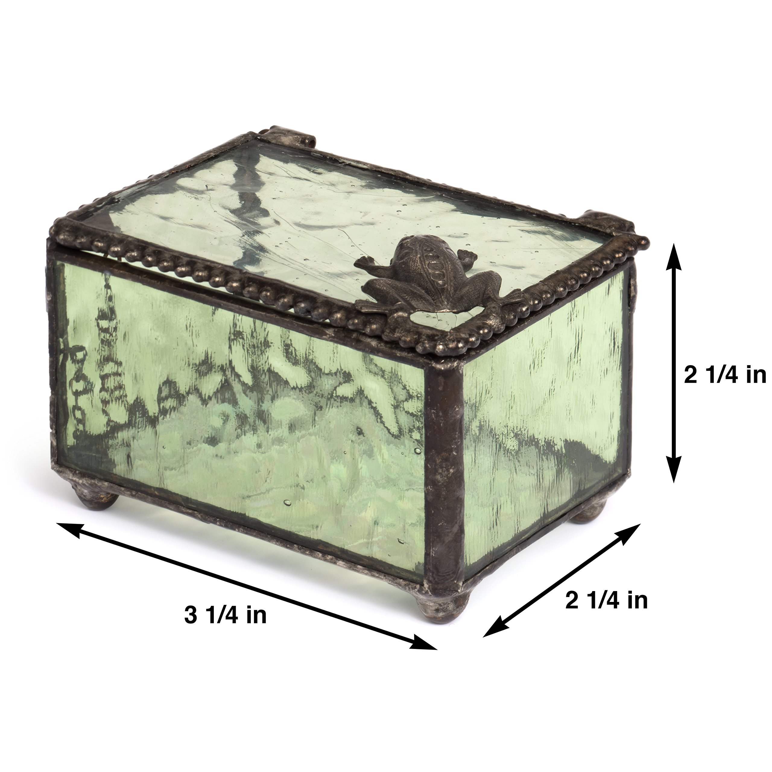 J Devlin - Elegant Decorative Glass Jewelry Box with Frog Accent for Keepsakes, Rings & Trinkets - Perfect for Gift Giving, Dresser Display & Home Decor - Box 174