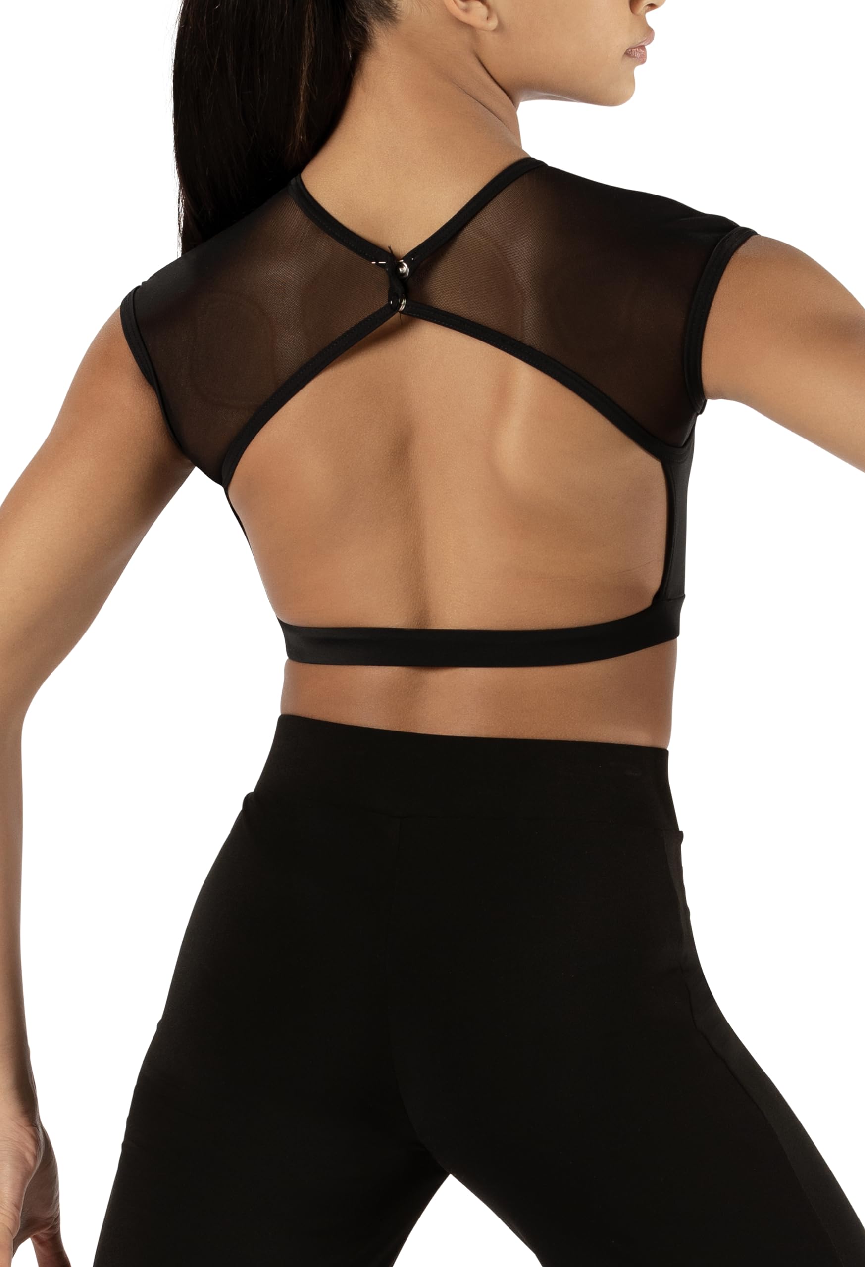 Balera Illusion Mesh Crop Top with Cap Sleeves - Breathable Dance Tops for Girls & Women - Perfect for Ballet, Jazz, Contemporary & Performance Wear