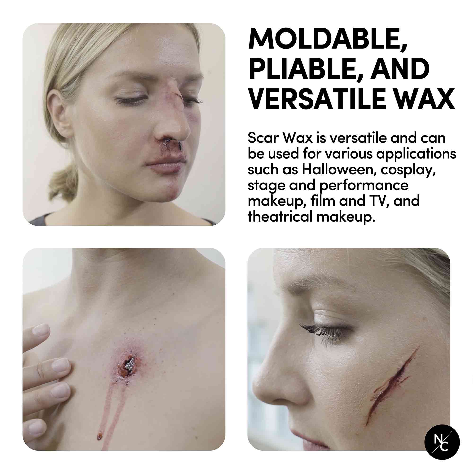Scar Wax with Double Ended Spatula - Professional Moldable Wax for Realistic Cuts, Bruises & Special Effects Makeup - Perfect for Halloween, Cosplay & Theater Productions
