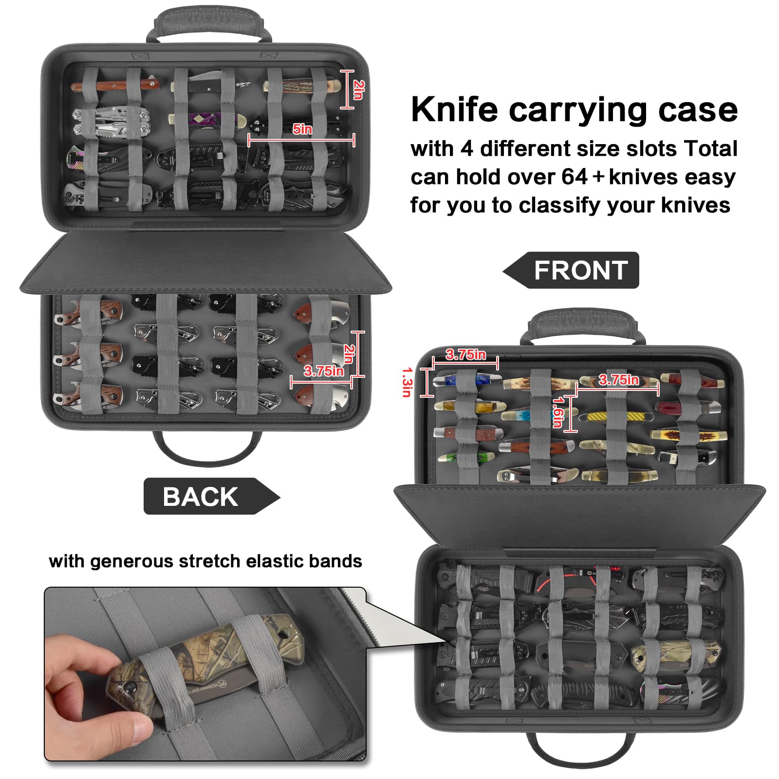 64+ Pocket Knives Display Case - Butterfly & Folding Knives Organizer Box - Tactical Knife Collection Storage for Survival, Outdoor, EDC (Grey) | Perfect for Home Display, Camping Gear & Collector's Showcase