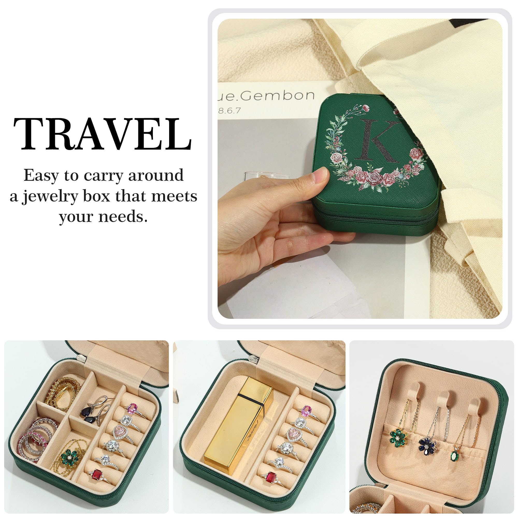Parima Birthday Gift for Women - Unique Friendship, Mom, Sister & Wife Present | Travel Jewelry Case with Letter M in Green | Perfect for Birthdays, Anniversaries & Travel Accessories