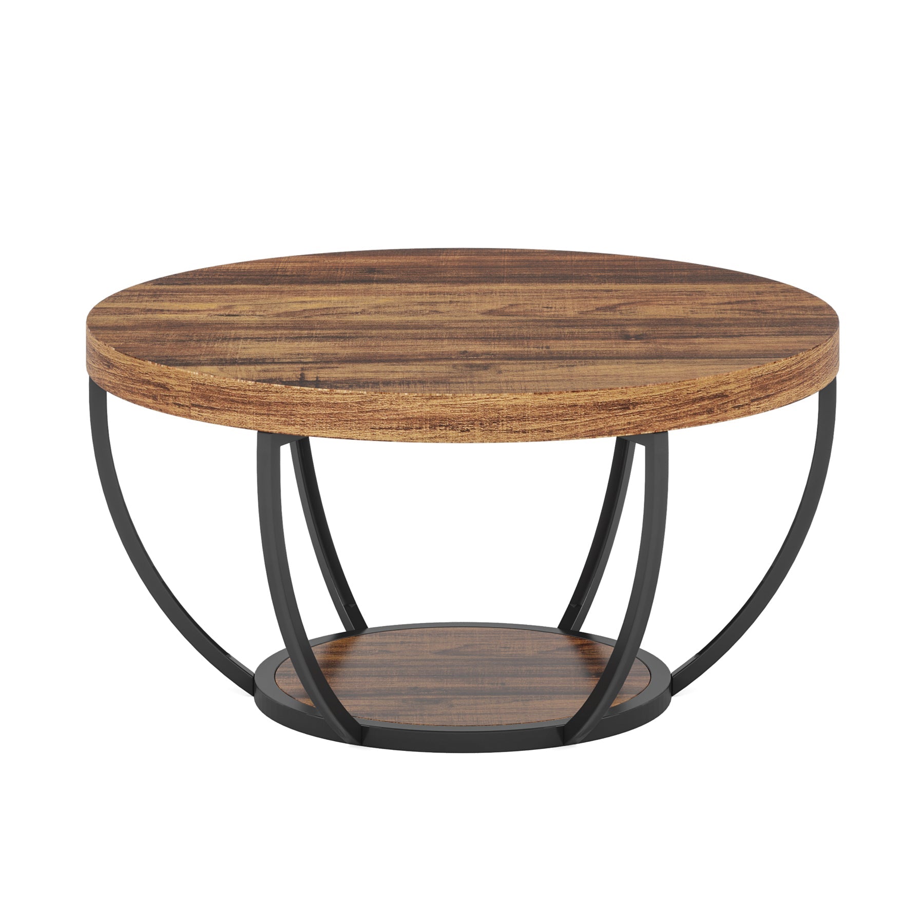 2-Tier Round Wooden Coffee Table with Storage Shelf - Modern Living Room Centerpiece for Home Decor & Entertaining