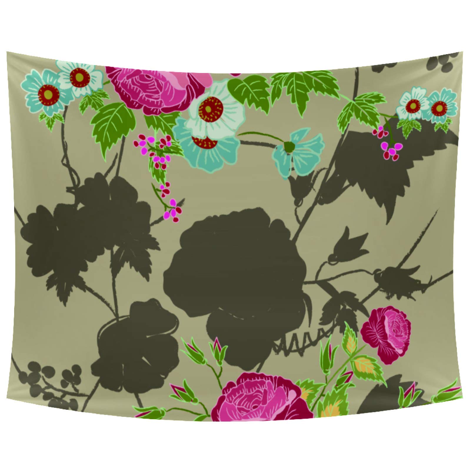 Vibrant Peony and Poppy Flowers Tapestry Wall Hanging - 90x56 Inch Wall Art Blanket for Bedroom, Living Room, Dorm Decor - Perfect for Bohemian, Aesthetic, and Cozy Home Styling
