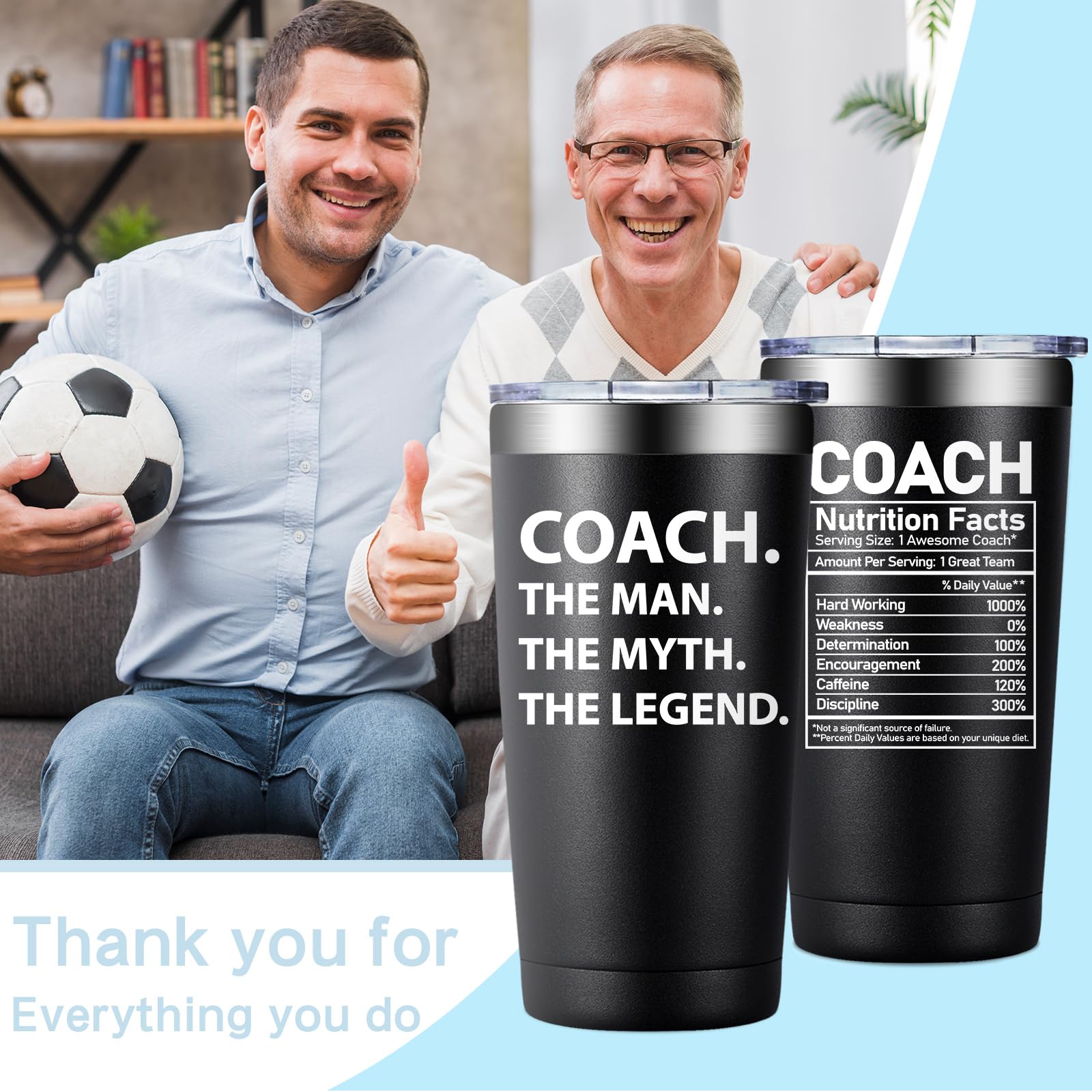 BIRGILT 20oz Insulated Tumbler - Personalized Coach Gift for Men - Baseball, Soccer, Basketball, Hockey, Football, Softball, Track & Gymnastics - Perfect for Practice, Games & Team Appreciation - BPA-Free Stainless Steel Cup with Lid & Straw