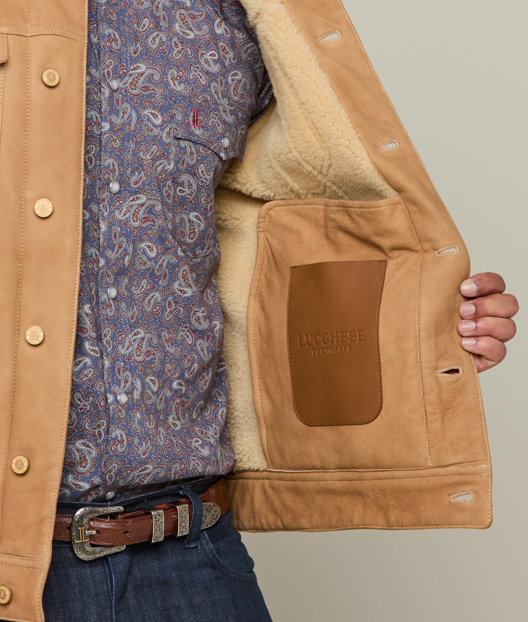 Kyle Shearling Trucker Jacket - Natural Brown Distressed Leather Jacket for Men | Winter Fashion, Motorcycle Riding, Casual Outfit