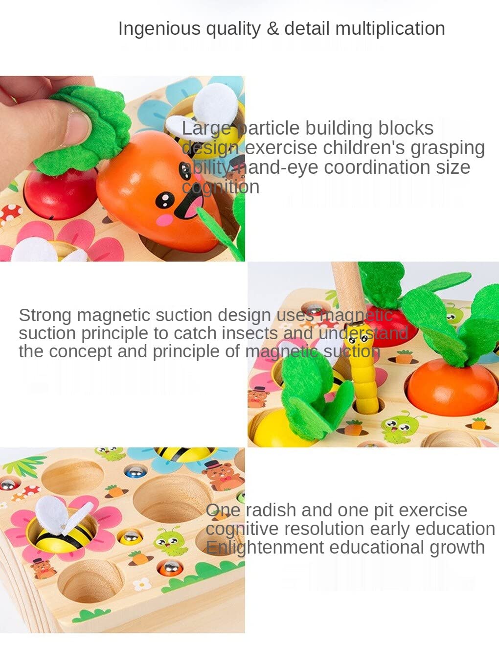 Wooden Magnetic Pulling Radishes Toy - Montessori Early Learning Educational Toy for Toddlers, Kids STEM Fine Motor Skills Development - Perfect for Preschool Classroom & Home Playtime Activities