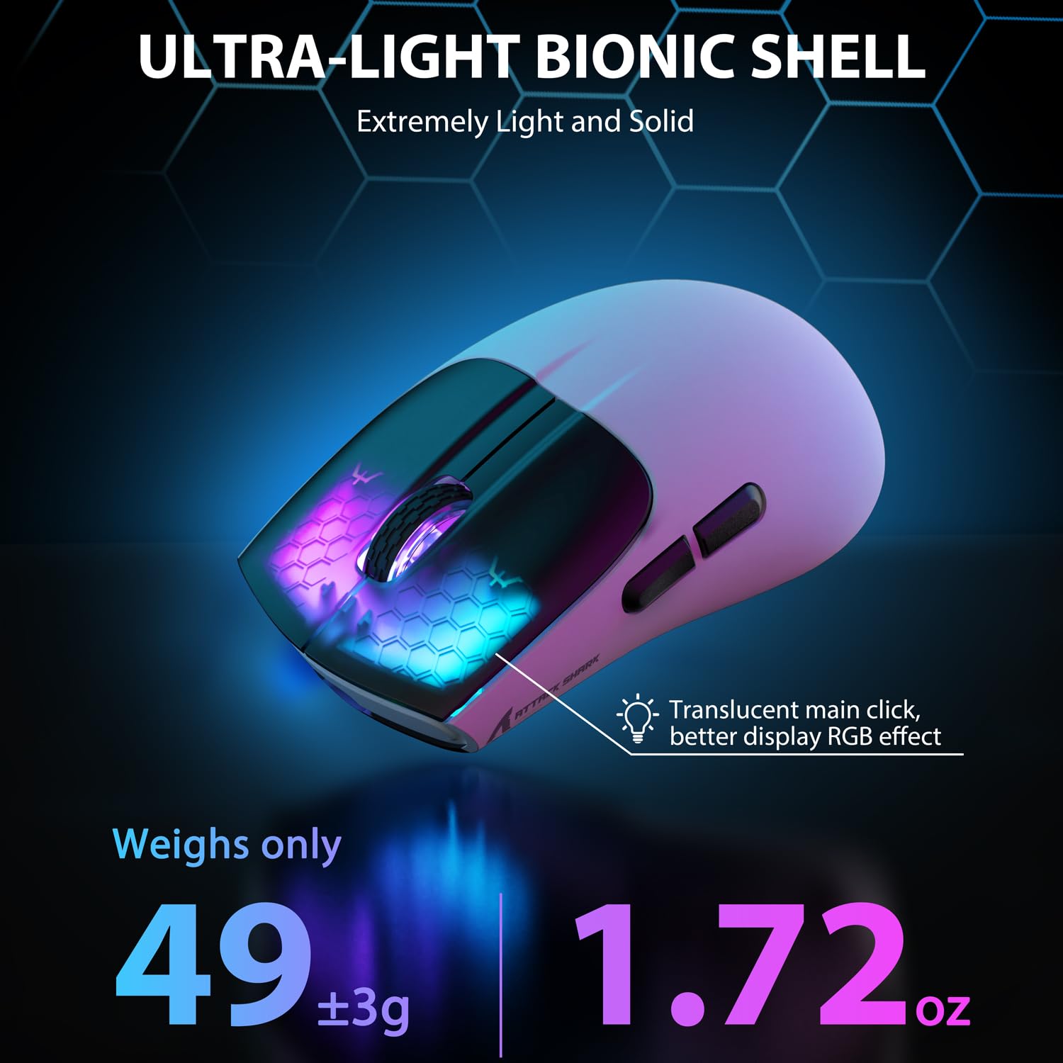 Magic-Refiner X5 Wireless Gaming Mouse - Tri-Mode Bluetooth 5.0/2.4G/USB-C, Ultra-Light 49g RGB Ergonomic Mouse with PixArt Optical Sensor & Adjustable DPI (Black & White) - Perfect for PC Gaming, Office Work & Travel
