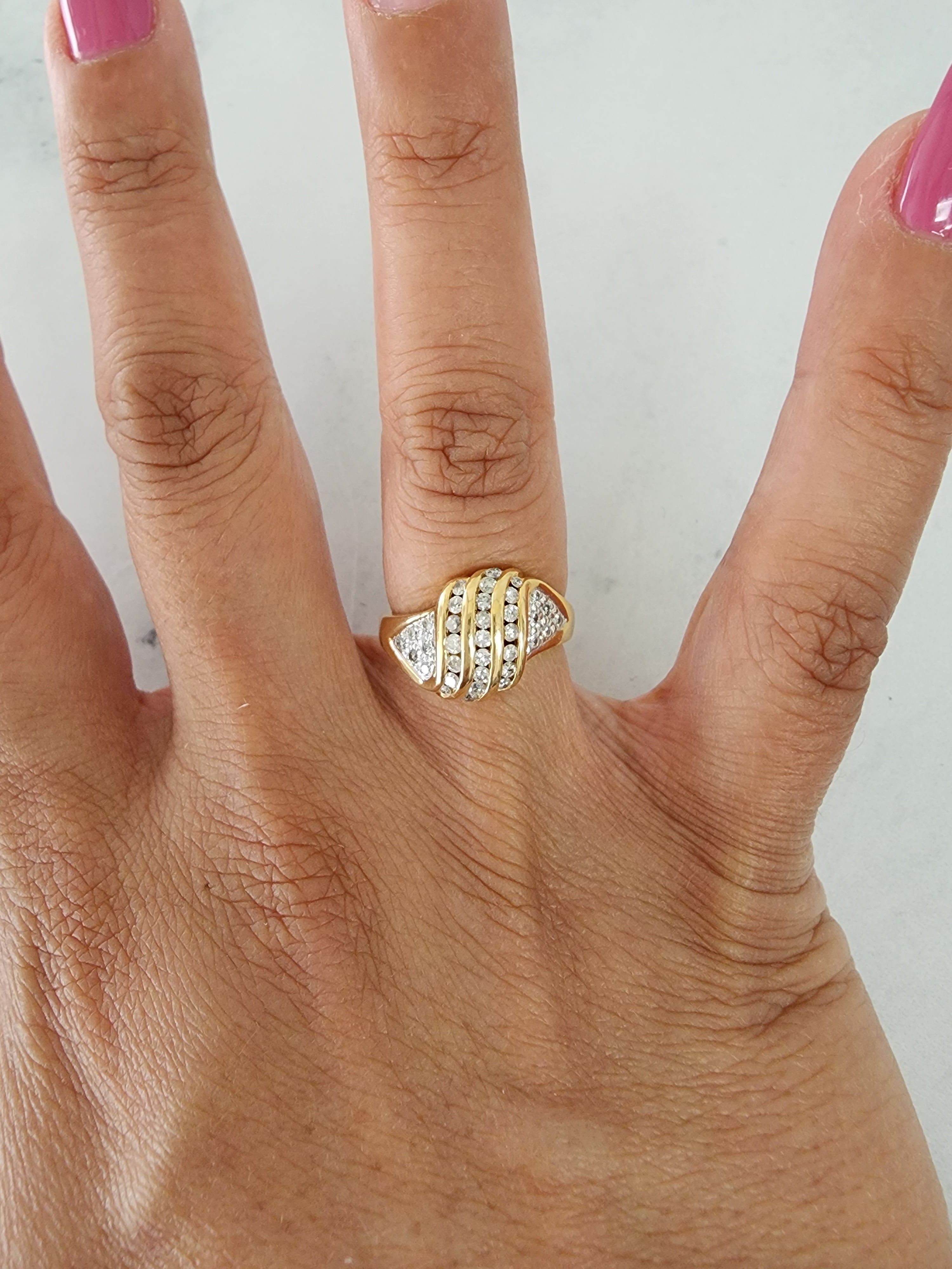 14K Yellow Gold Diagonal Diamond Cluster Wedding Band – Elegant Bridal Ring for Engagement, Anniversary & Special Occasions