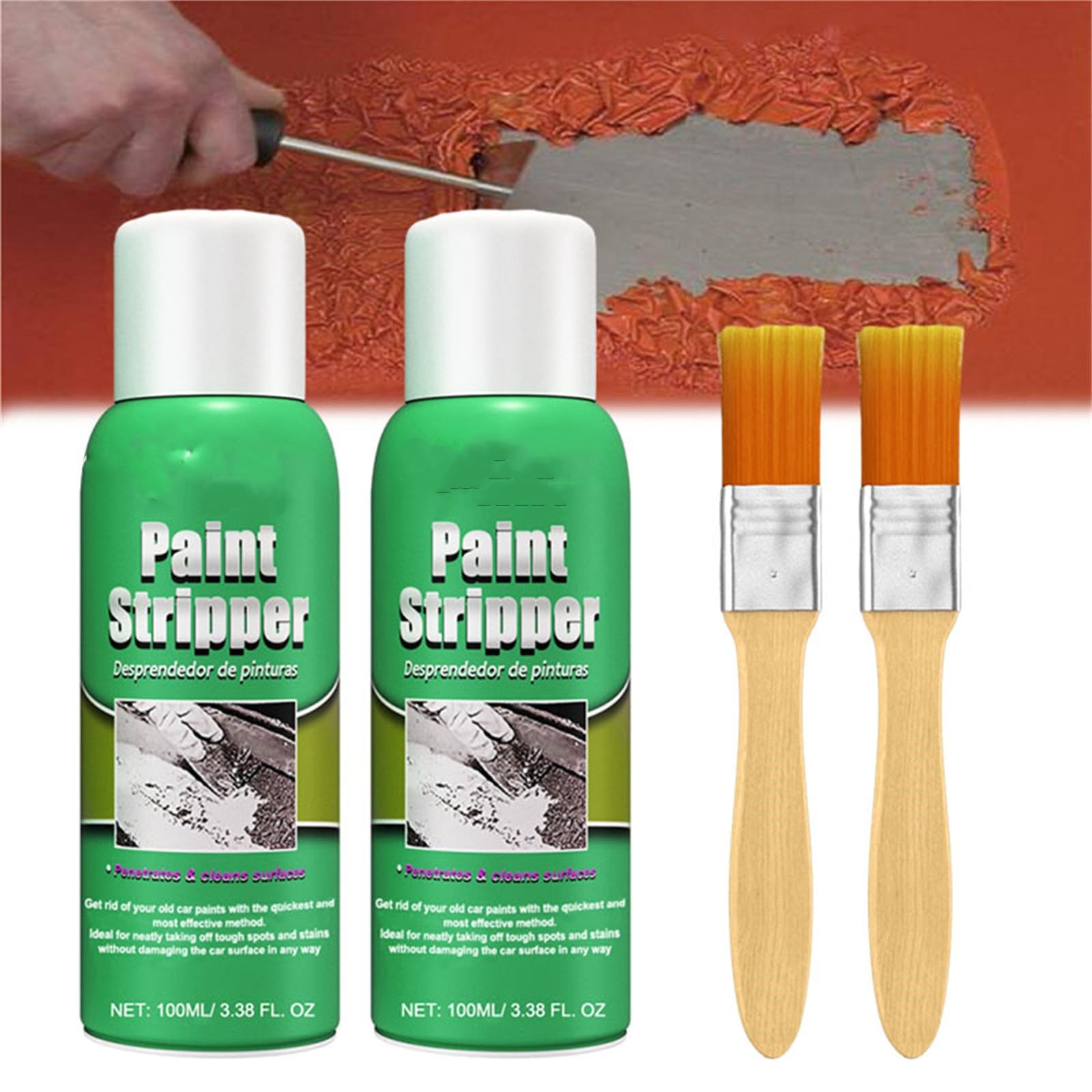 Efficient Paint Stripper for Metal & Automotive Surfaces - Heavy-Duty Paint Remover with Brush (2-Pack) - Perfect for Car Restoration, DIY Projects & Industrial Use