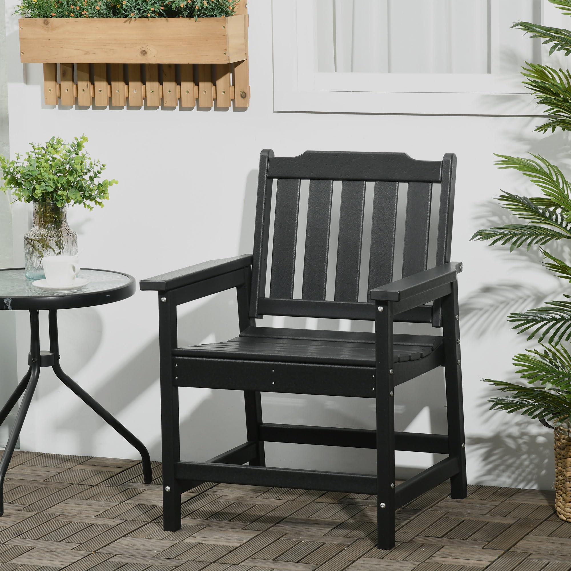 Outsunny 2-Piece All-Weather Patio Chairs Set - Heavy Duty HDPE Wood-Like Outdoor Dining Chairs for Garden, Backyard, Deck, Porch & Lawn - Black (Perfect for Outdoor Entertaining, BBQs & Relaxing)