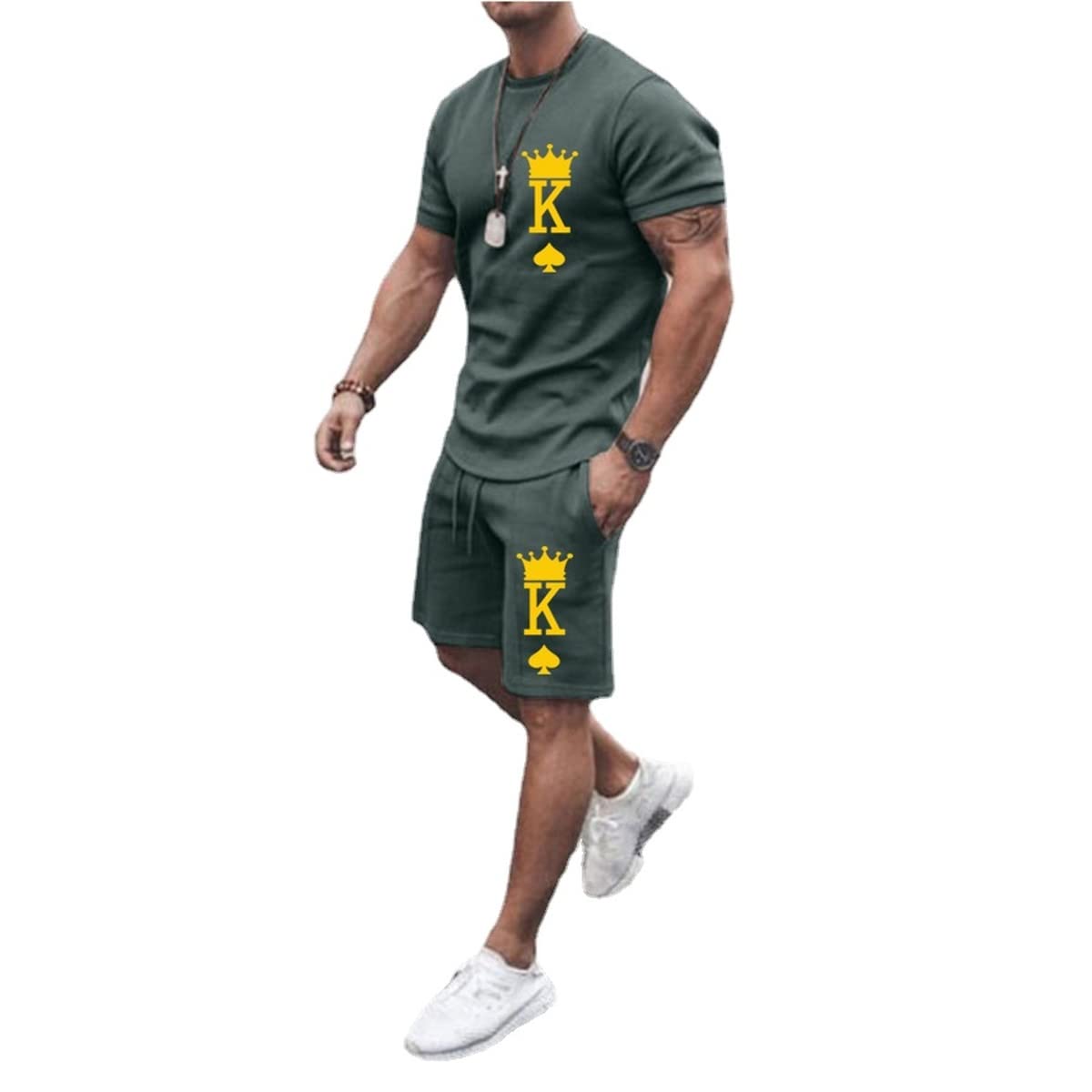 MARLLCO Men's Summer Tracksuit Set - 2 Piece Short Sleeve T-Shirt & Shorts Outfit with 3D Poker Graphic for Gym, Sports & Casual Wear | Breathable Athletic Activewear for Workouts & Summer Fashion