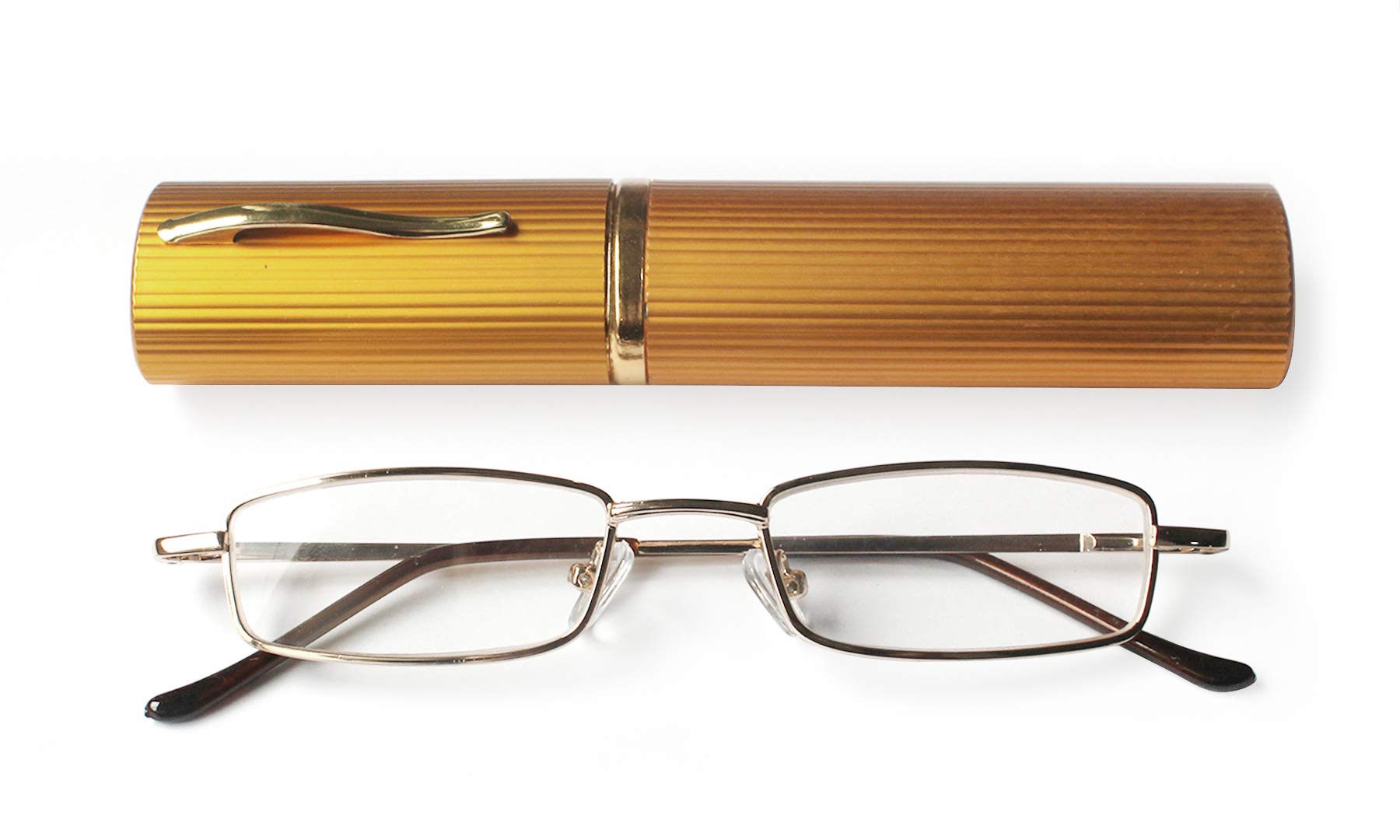 4 Pack Slim Metal Reading Glasses for Men & Women - Lightweight, Durable & Stylish - Includes Protective Tube Case - Perfect for Reading, Office Work & Travel