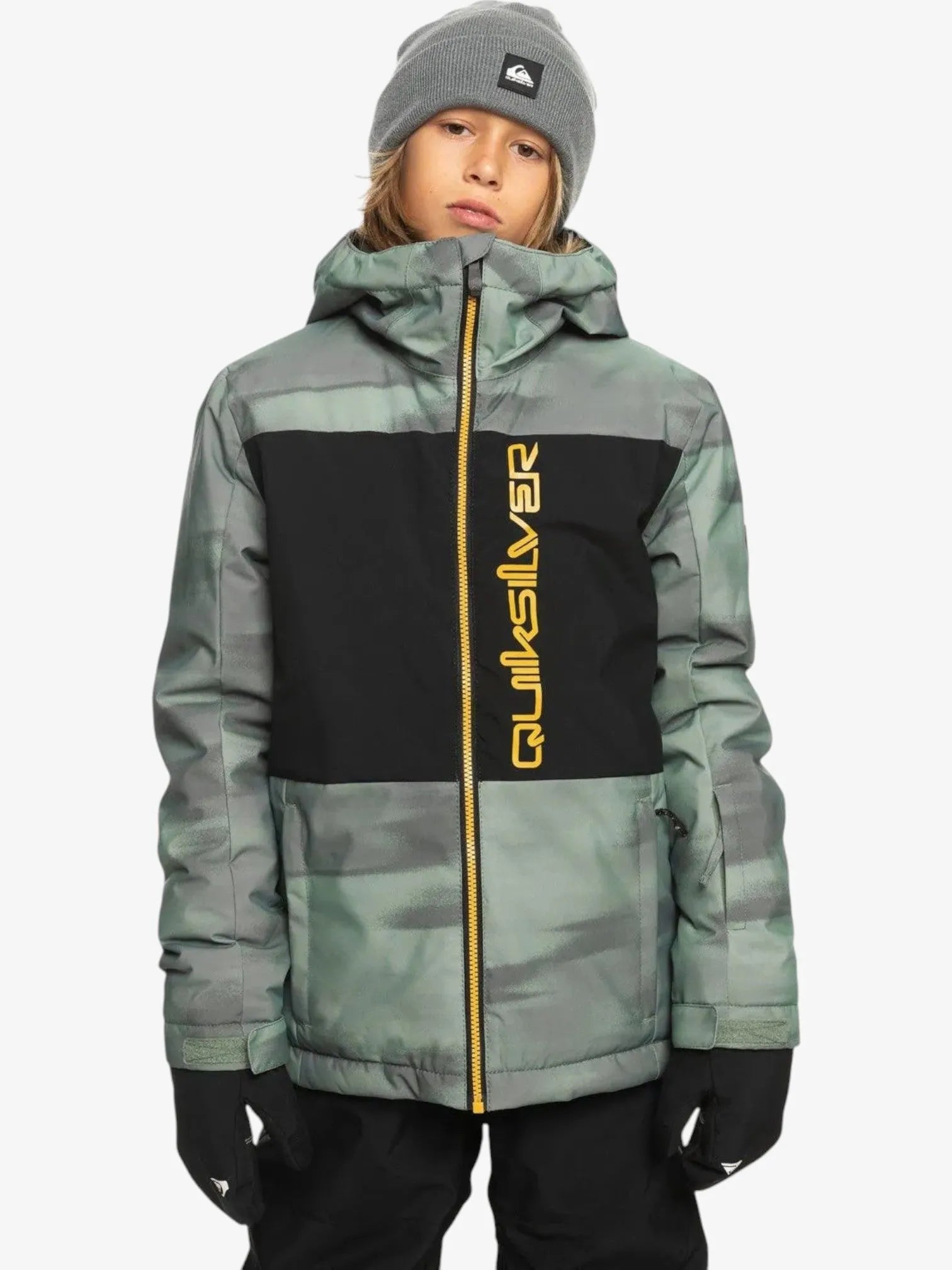 Quiksilver Side Hit Kids Snow Jacket - Green & Yellow Waterproof Winter Coat for Boys & Girls - Perfect for Skiing, Snowboarding & Outdoor Winter Activities