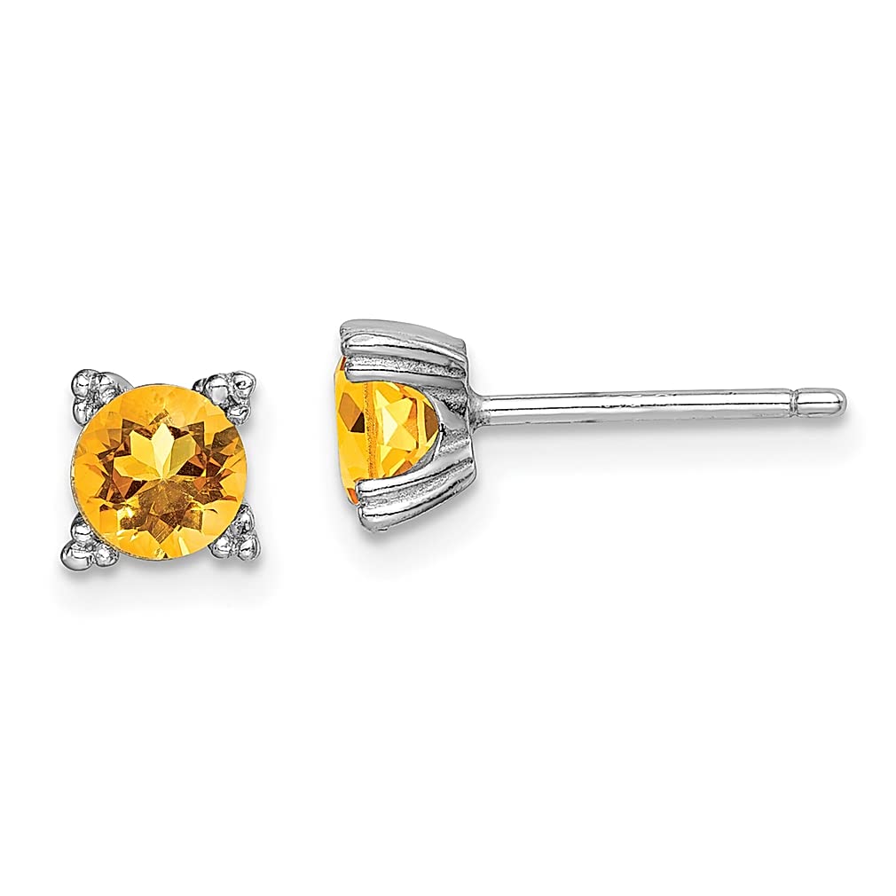 925 Sterling Silver 5mm Round Yellow Citrine Post Stud Earrings - November Birthstone Jewelry for Women - Perfect Gift for Her, Ideal for Birthdays, Anniversaries & Everyday Elegance