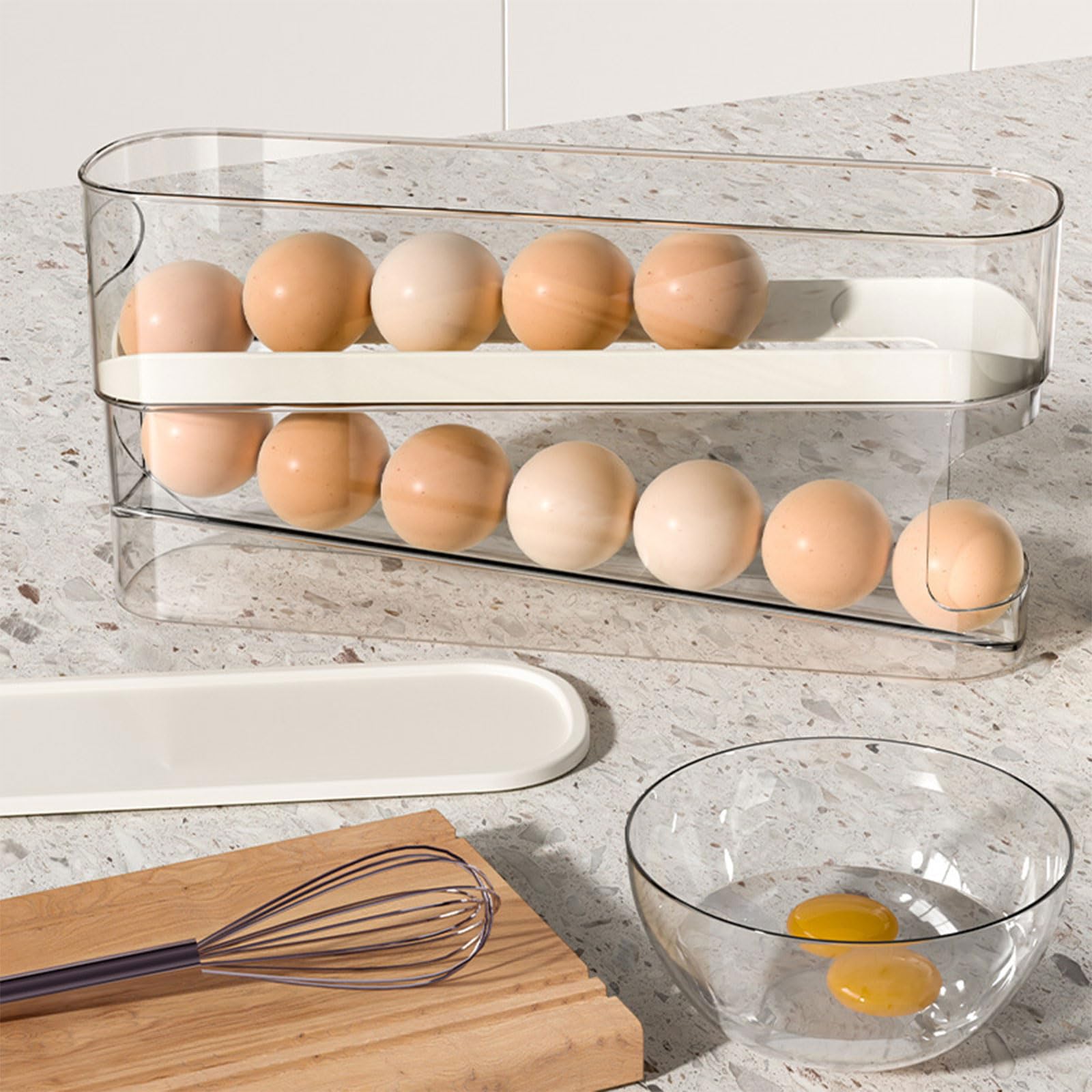 2 Layer Stackable Refrigerator Egg Organizer - Space Saving Fridge Egg Storage Rack & Dispenser for Fresh Eggs - Perfect for Kitchen Organization and Easy Access to Eggs
