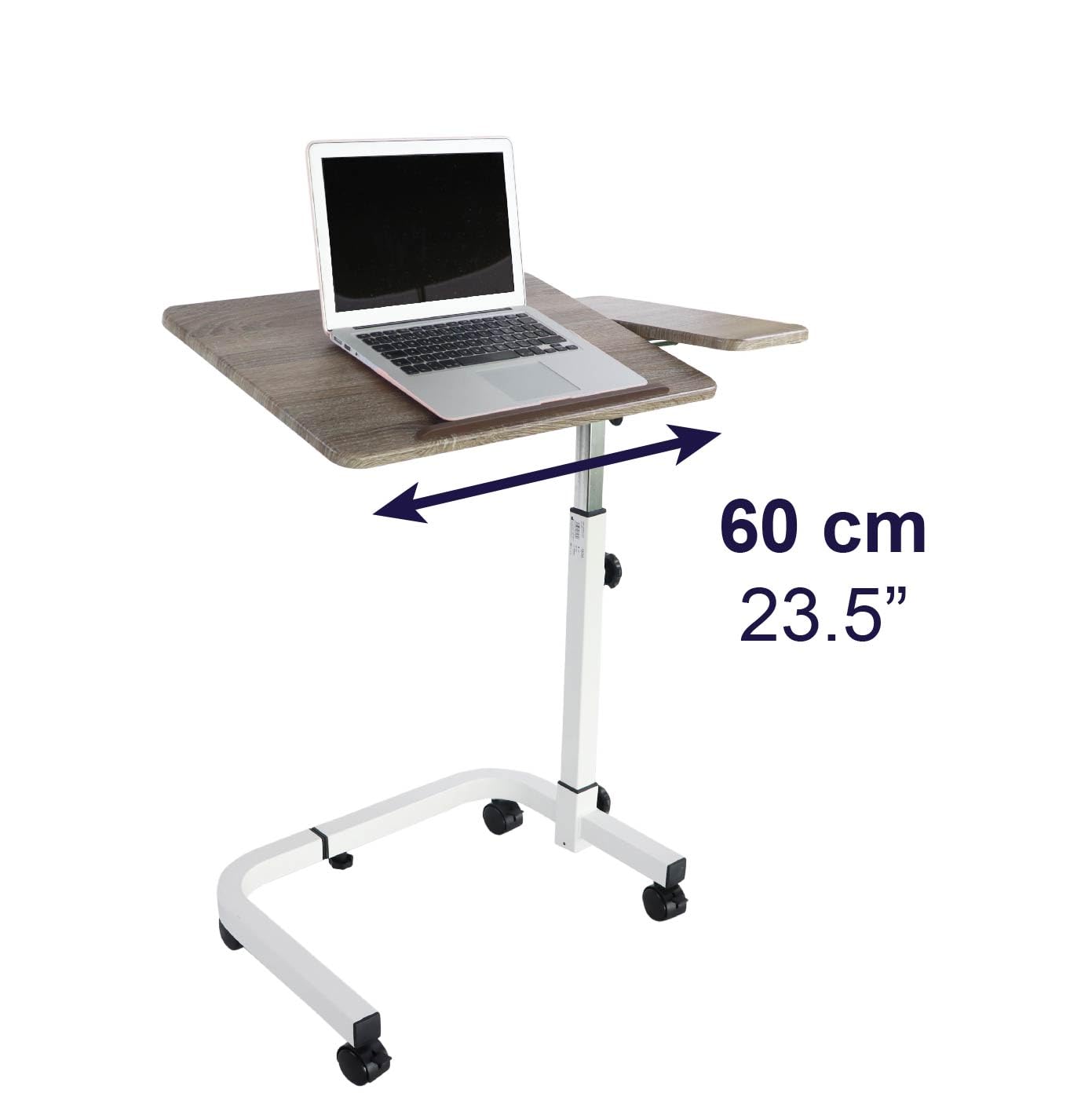 KMINA Adjustable Height Overbed Table with Wheels - Tilt Top Bed Tray for Home & Hospital Use - Perfect for Eating, Working, Reading in Bed or as Medical Bedside Table