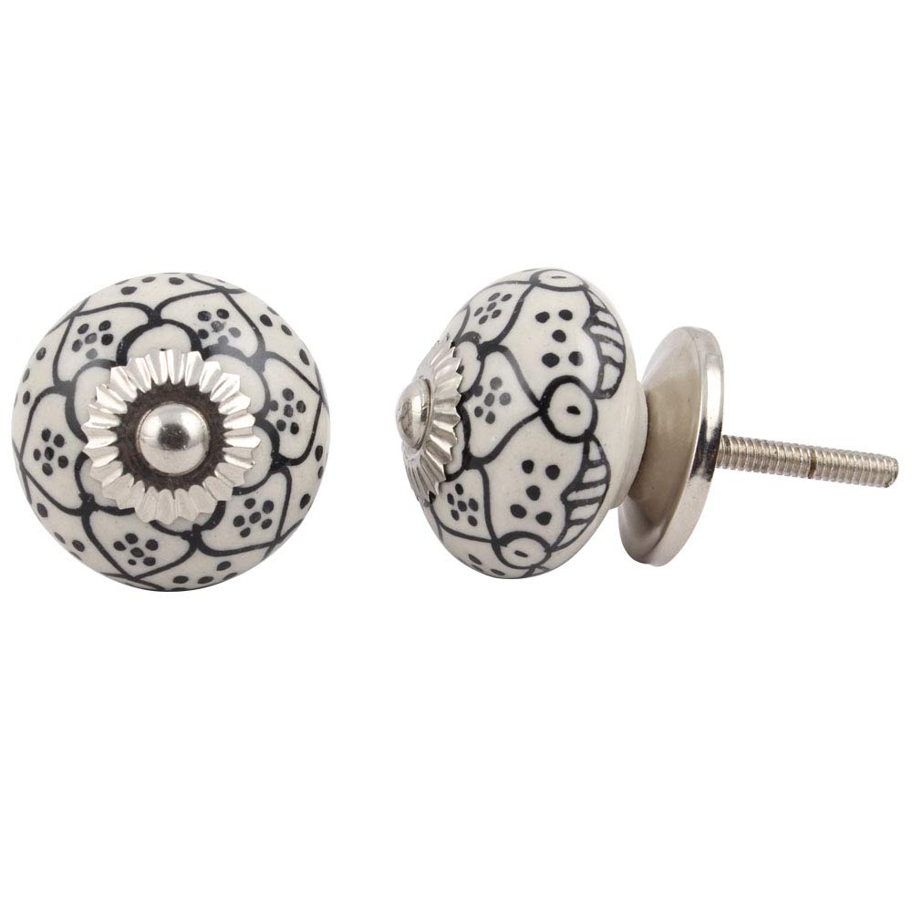 Vintage Ceramic Cabinet Knobs - Floral Drawer Pulls for Farmhouse Style Cabinets - 30-Piece Set of Black & White Decorative Hardware - Perfect for Kitchen, Bathroom & Furniture Upgrades