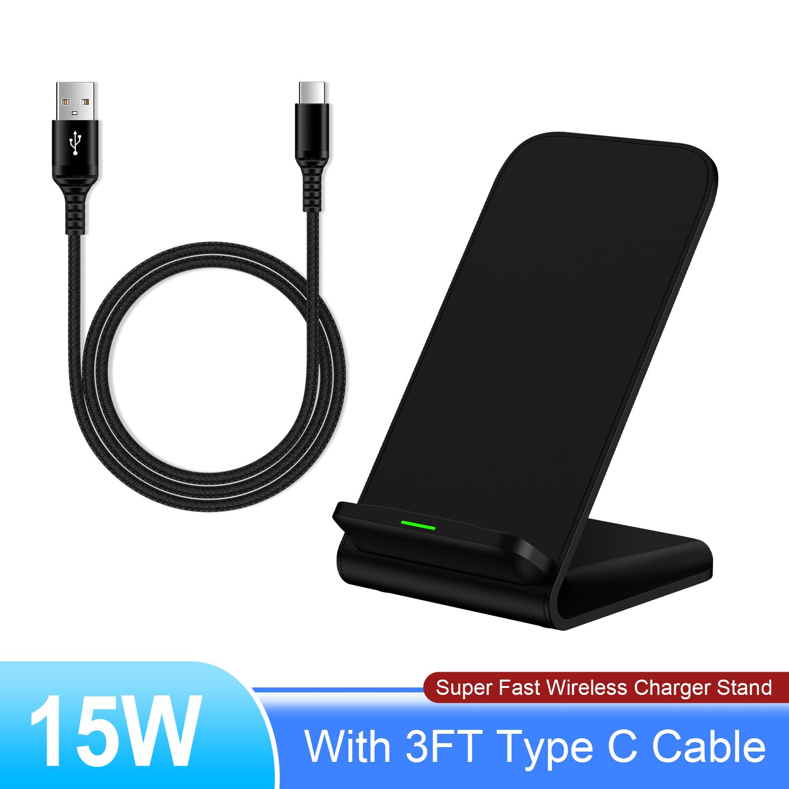 Samsung Fast Wireless Charging Stand - Qi-Certified 15W Charger for Samsung Galaxy S25/S24 Ultra/S24+/S24/S23 FE/S22/S21/S20/S10/S9/S8, iPhone 15 Pro Max/14/13/12, Pixel 8/7 - Perfect for Bedside, Office & Travel Charging