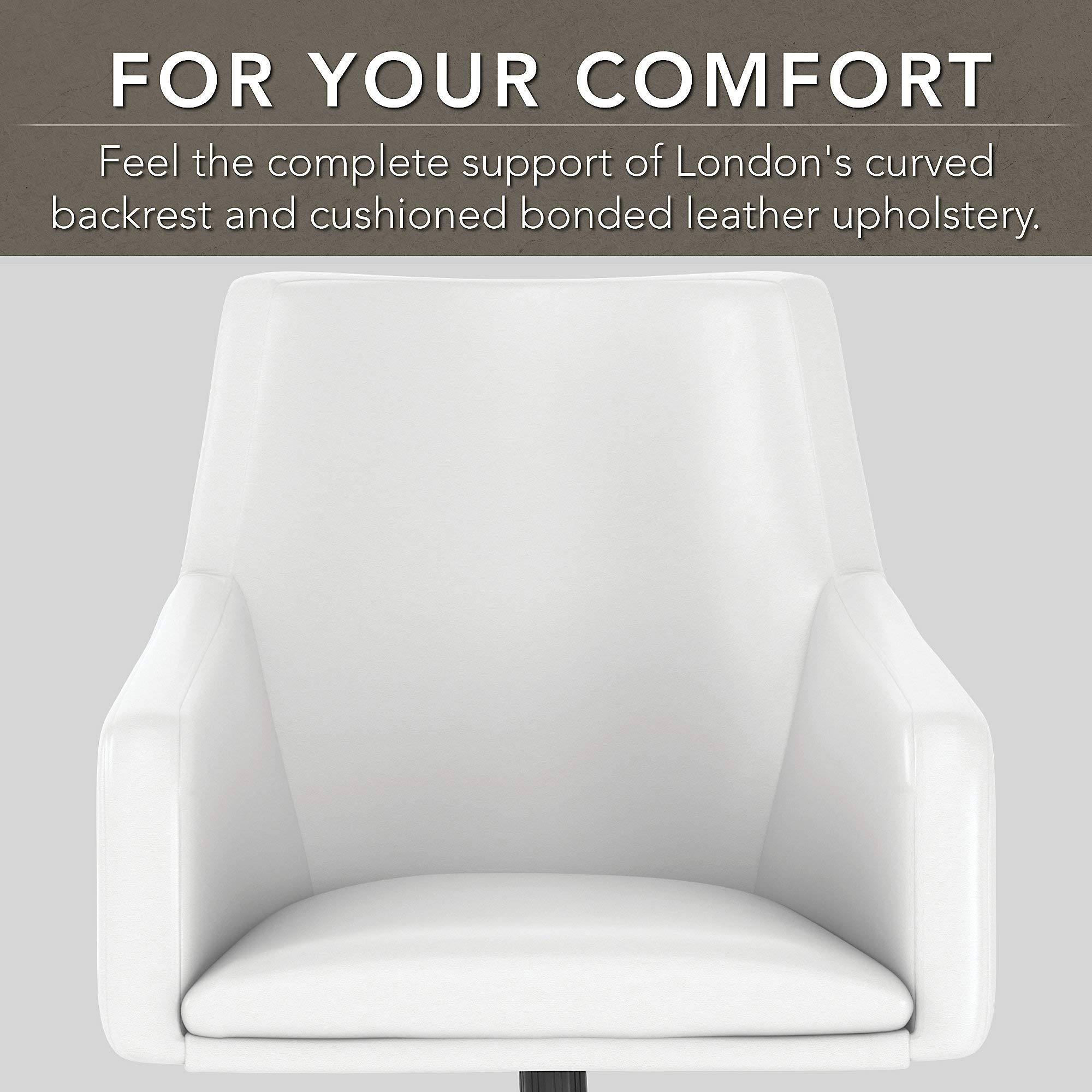 Bush Business Furniture London Mid Back Leather Box Chair in White - Ergonomic Office Chair for Home & Workspace Comfort