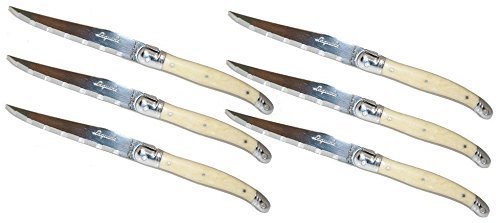 Premium Laguiole Steak Knife Set of 6 - Handcrafted Ivory Handle Stainless Steel Blades - Perfect for Fine Dining, BBQ & Wedding Gifts