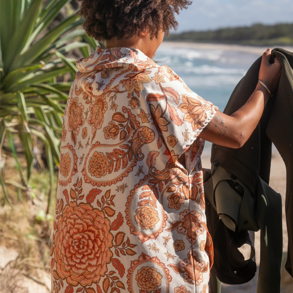 Waterproof Marigold Changing Poncho for Beach & Pool - Quick Dry Swim Cover Up with Hood for Women & Kids - Perfect for Outdoor Activities, Surfing, Camping, and Travel