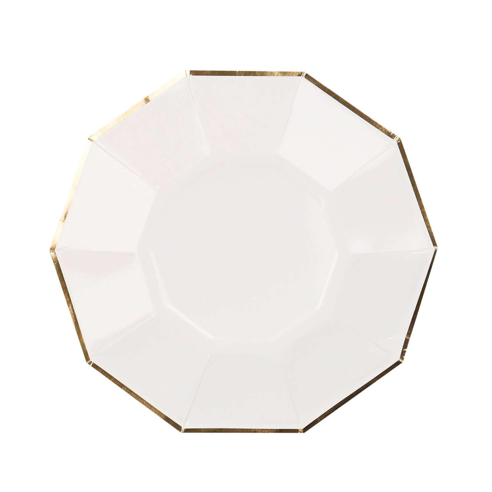 Efavormart 25 Pack 7 Inch Gold Rim White Decagon Dessert Plates, Appetizer Plates & Salad Plates - 300 GSM Heavy Duty Paper Plates for Parties, Weddings & Special Events