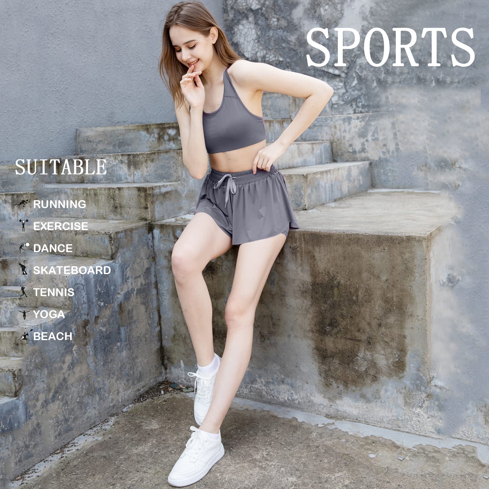 Blostirno 2023 Women's 2-in-1 Athletic Shorts - High Waist Running Yoga Gym Workout Shorts with Drawstring & Pockets | Breathable Summer Skirt for Sports, Travel & Casual Wear