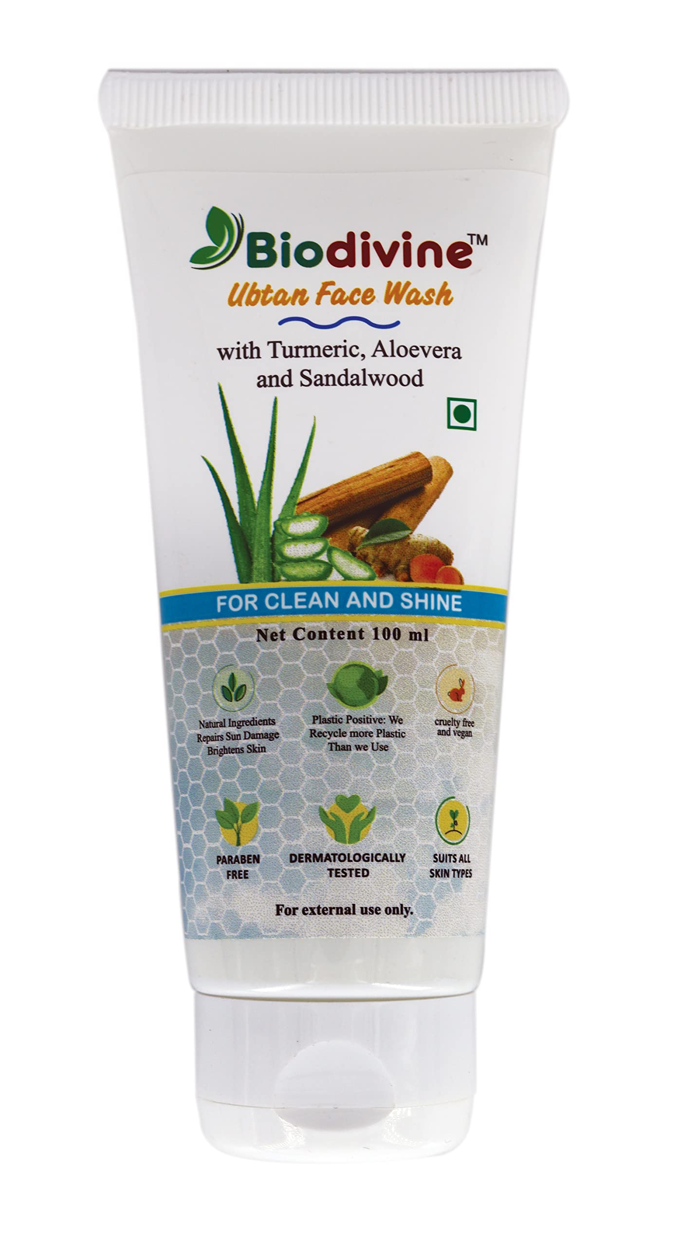 Ubtan Face Wash for Tan Removal - Biodivine Natural Herbal Face Cleanser | Brightening & Glow for Daily Skincare Routine